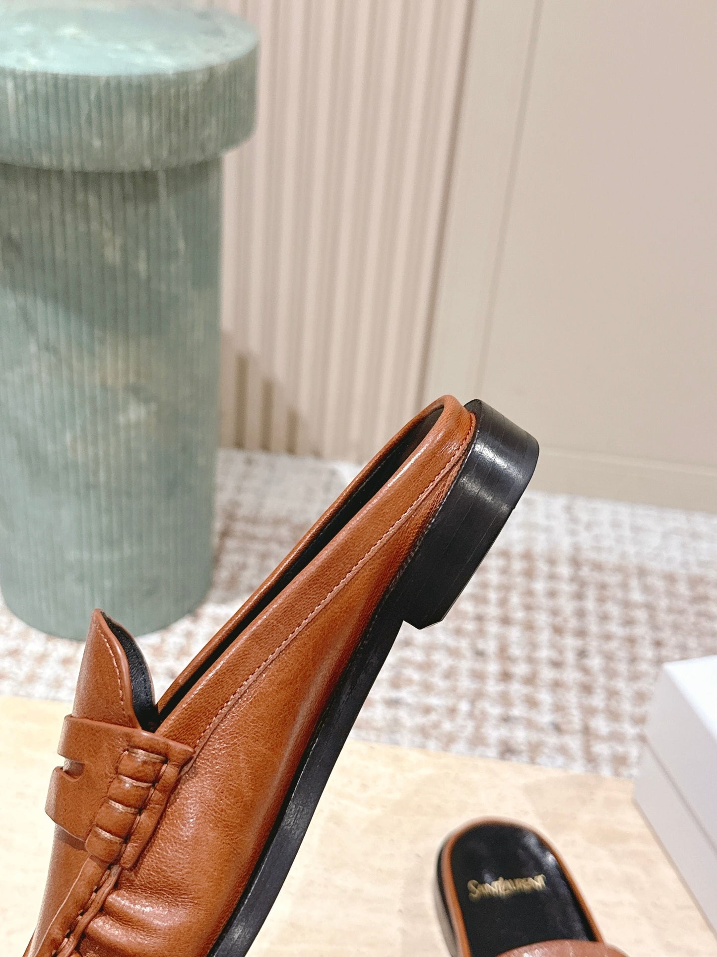 YSL 25S LOAFER MULE IN BURNT ORANGE CALFSKIN - 35
