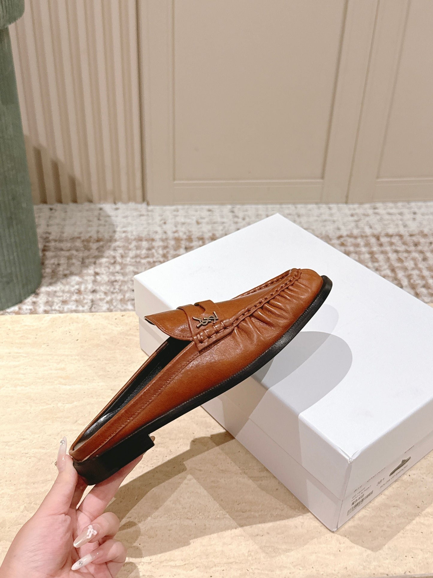 YSL 25S LOAFER MULE IN BURNT ORANGE CALFSKIN - 35