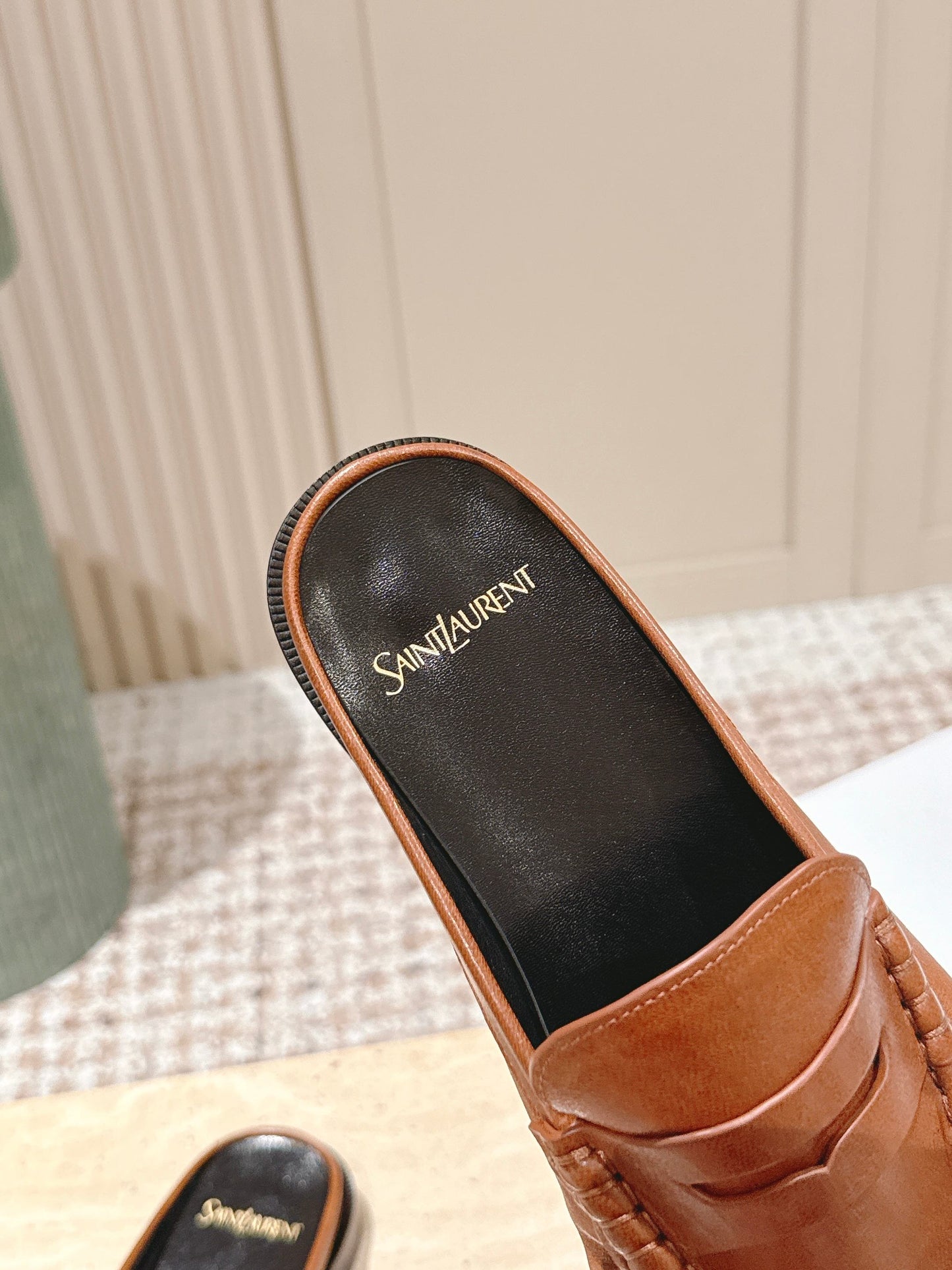 YSL 25S LOAFER MULE IN BURNT ORANGE CALFSKIN - 35