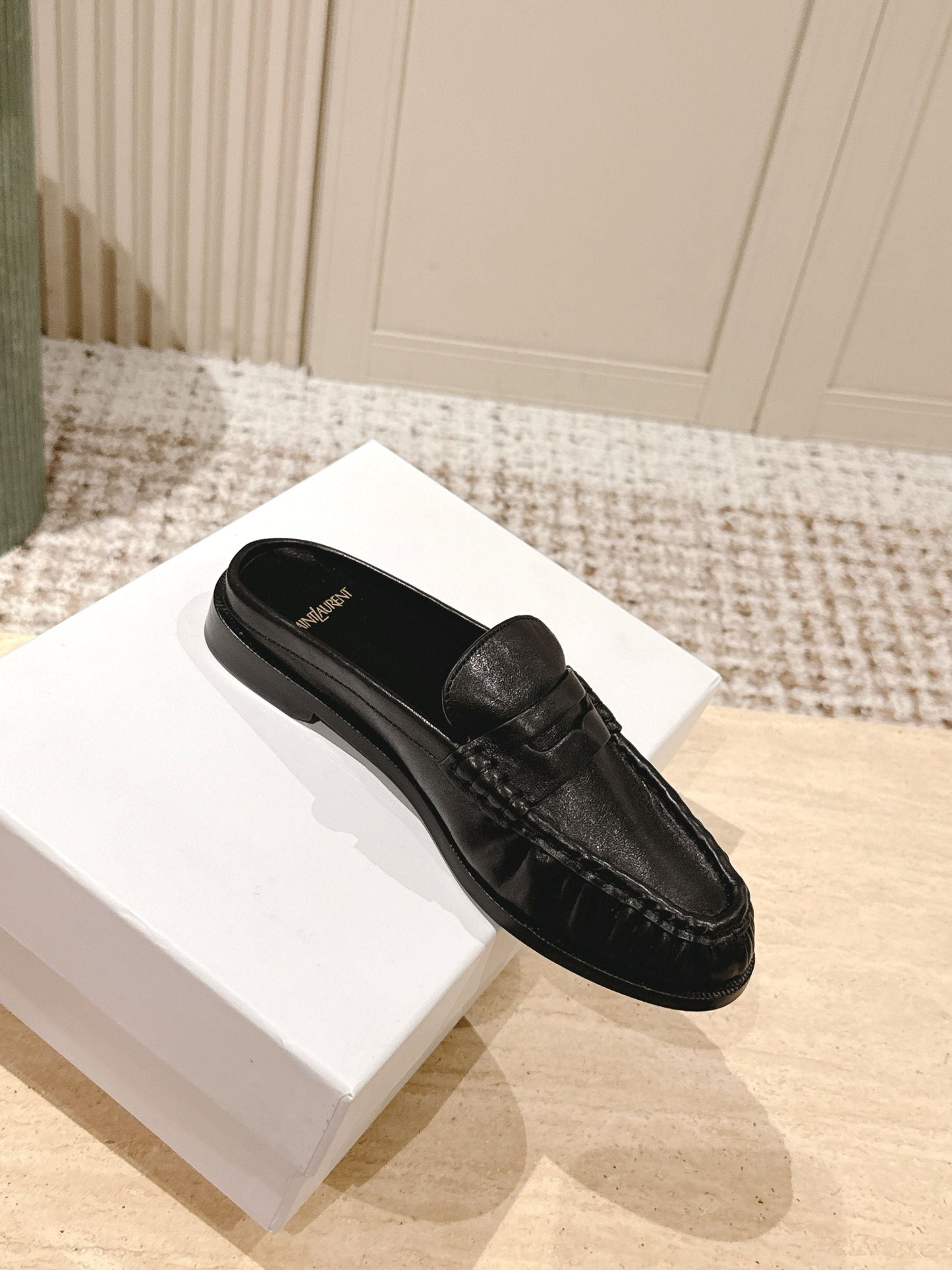 YSL 25S LOAFER MULE IN BLACK CALFSKIN - 35