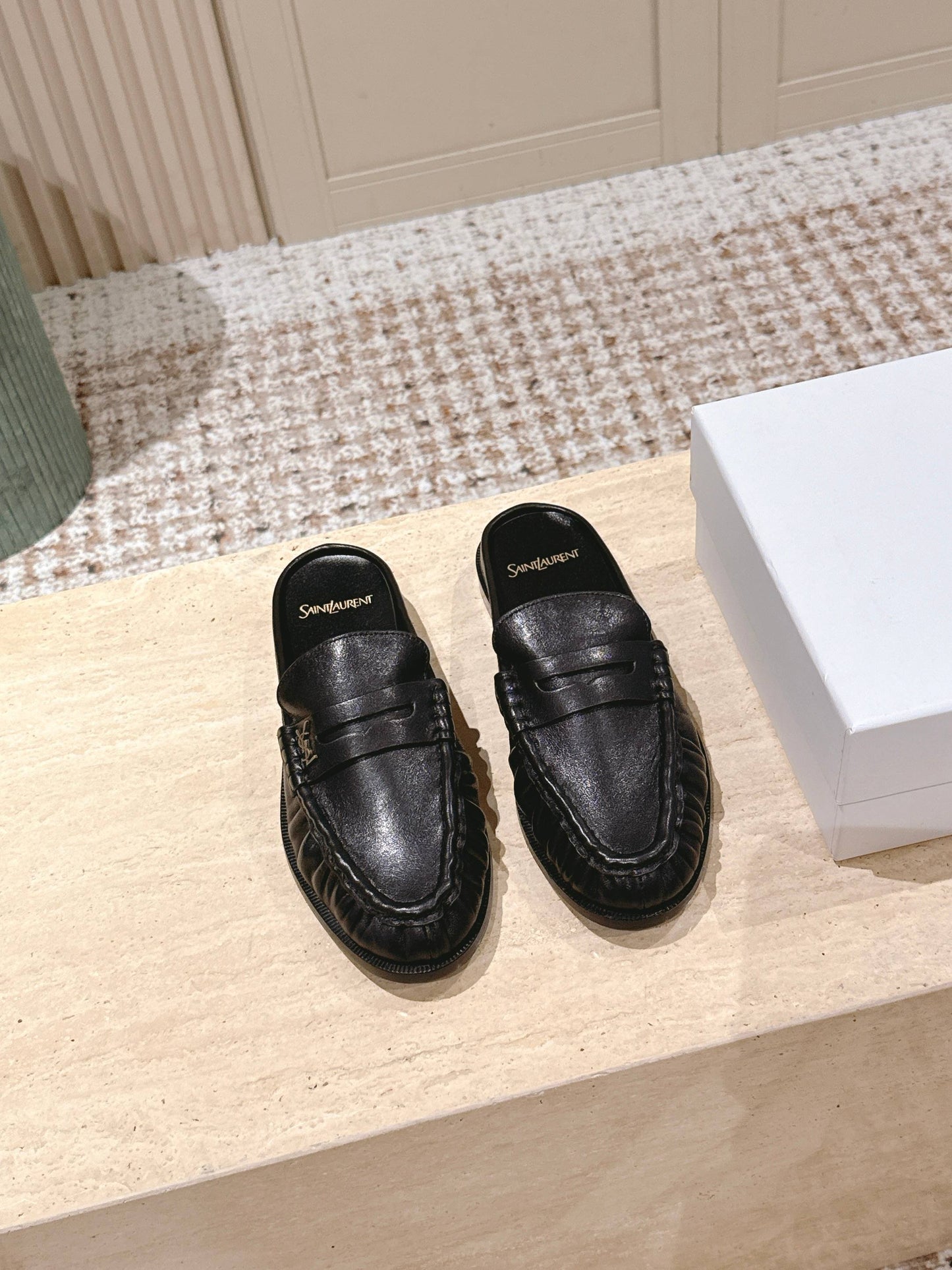 YSL 25S LOAFER MULE IN BLACK CALFSKIN - 35