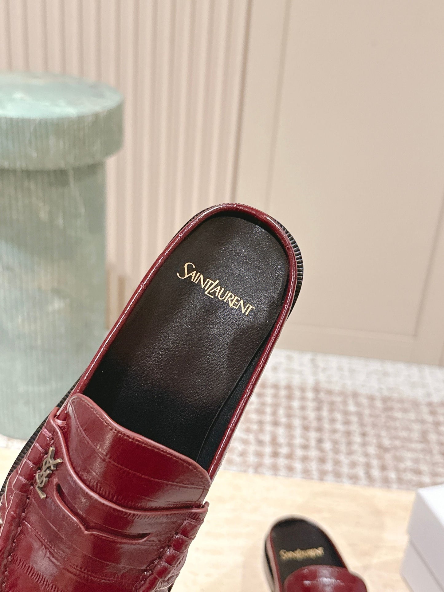 YSL 25S LOAFER MULE IN DARK RED GLOSSY CALFSKIN - 35