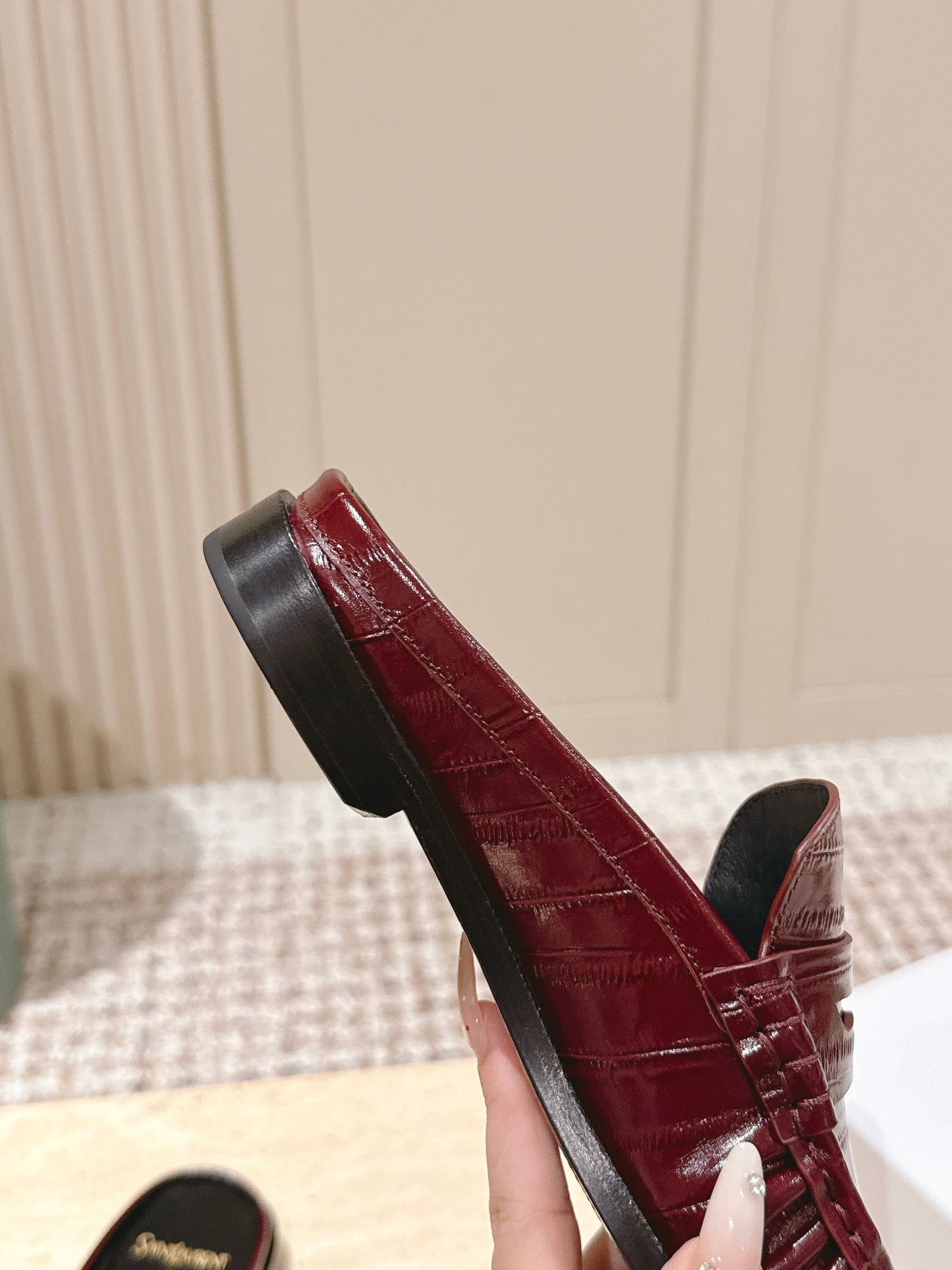 YSL 25S LOAFER MULE IN DARK RED GLOSSY CALFSKIN - 35