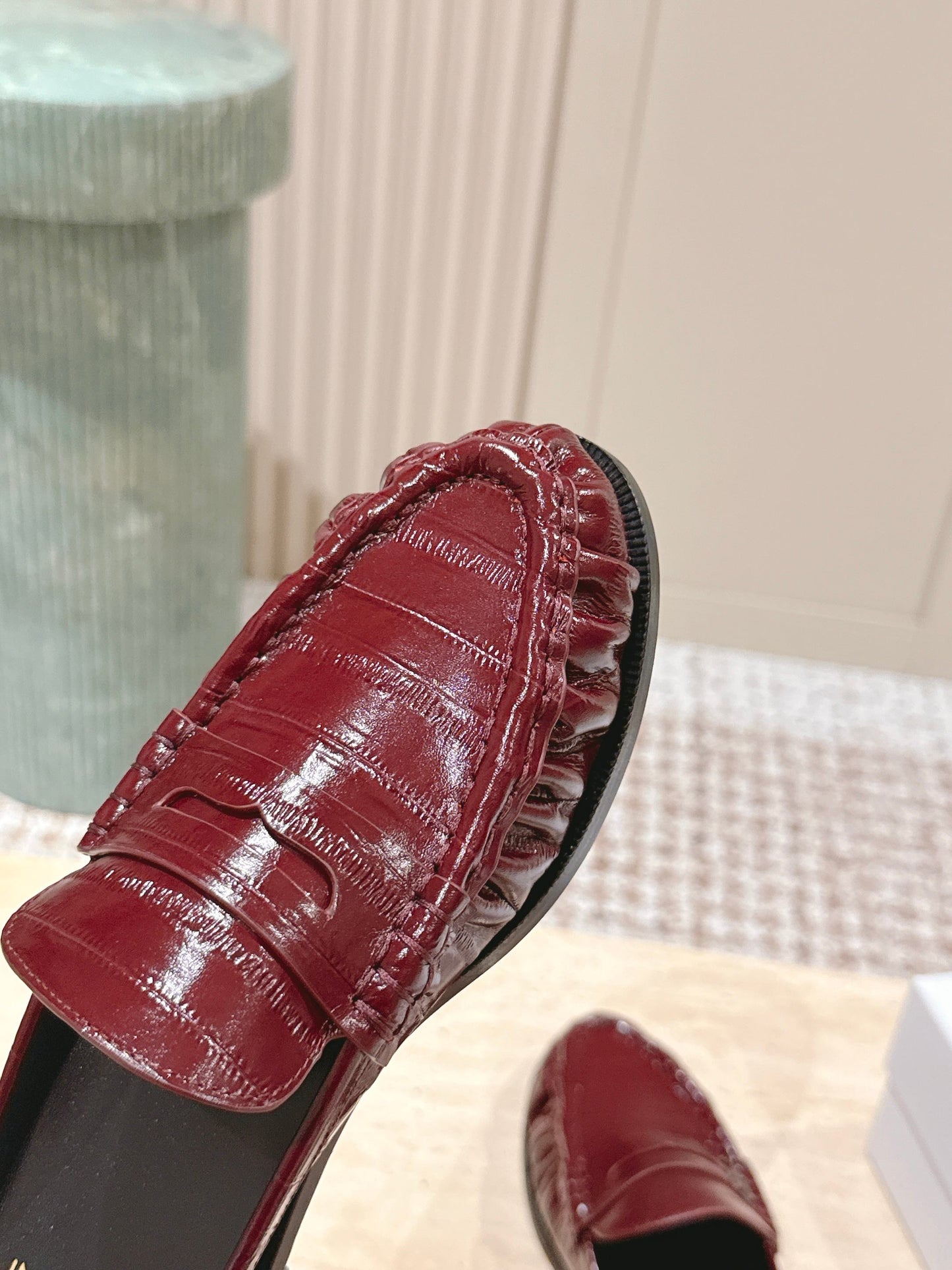 YSL 25S LOAFER MULE IN DARK RED GLOSSY CALFSKIN - 35