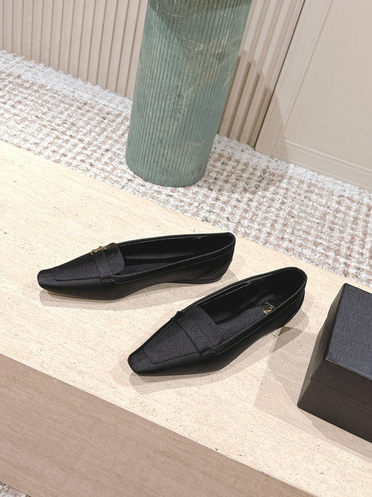 YSL 25S БАЛЕТКИ SAINT LAURENT POPPY З ЧОРНОГО ШОВКУ - 35