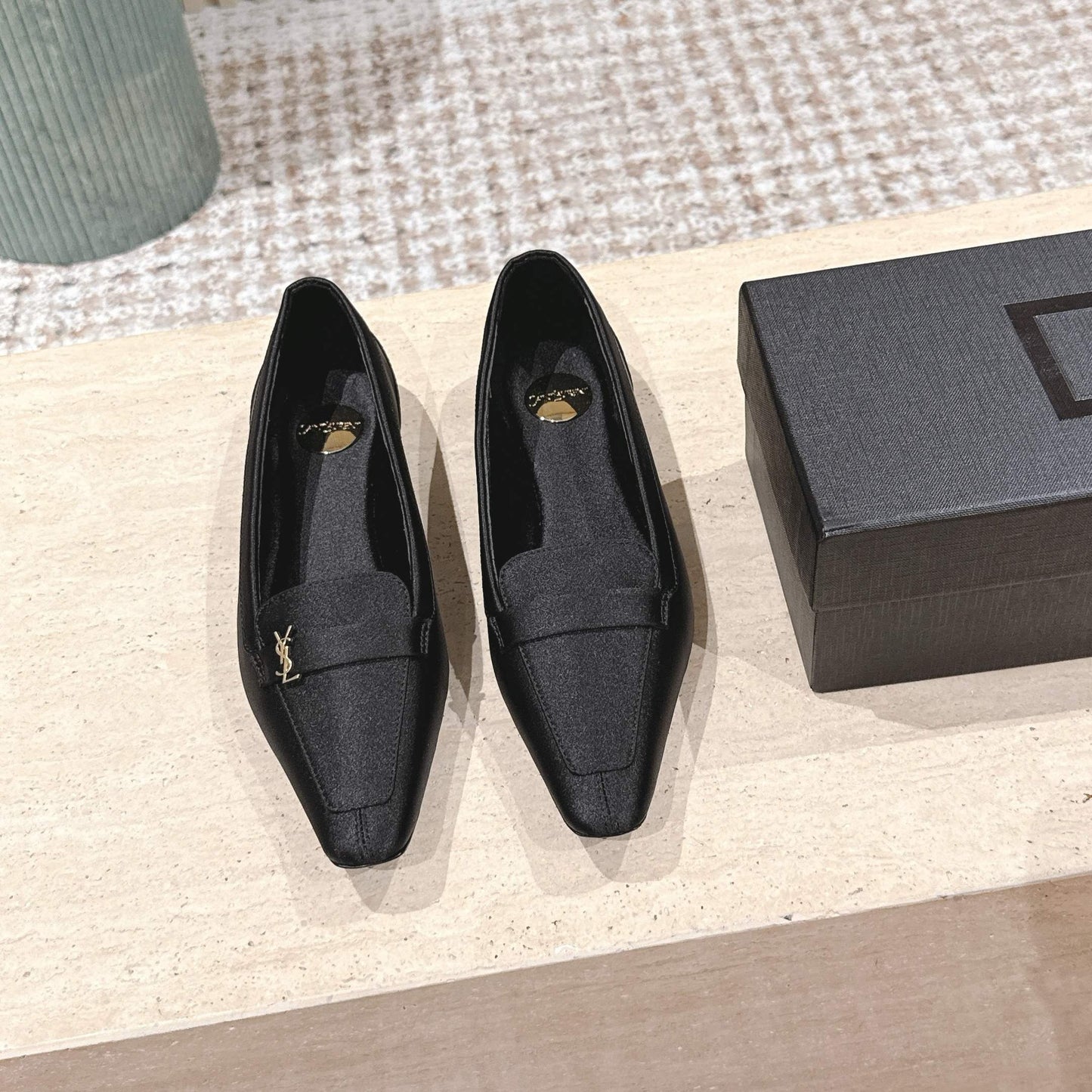 YSL 25S SAINT LAURENT POPPY BALLET FLATS IN BLACK SILK - 35