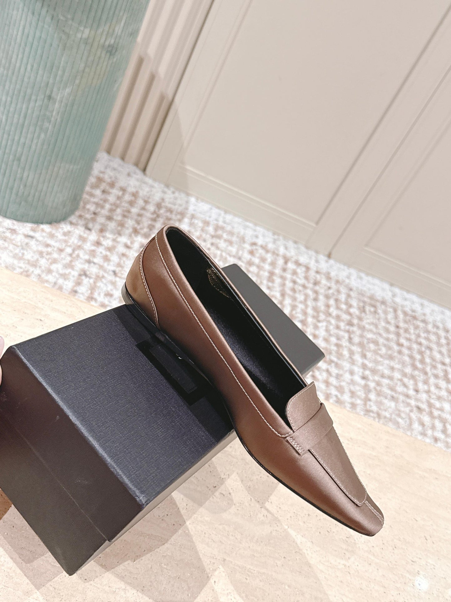 YSL 25S SAINT LAURENT POPPY BALLET FLATS IN TAUPE BROWN SILK - 35