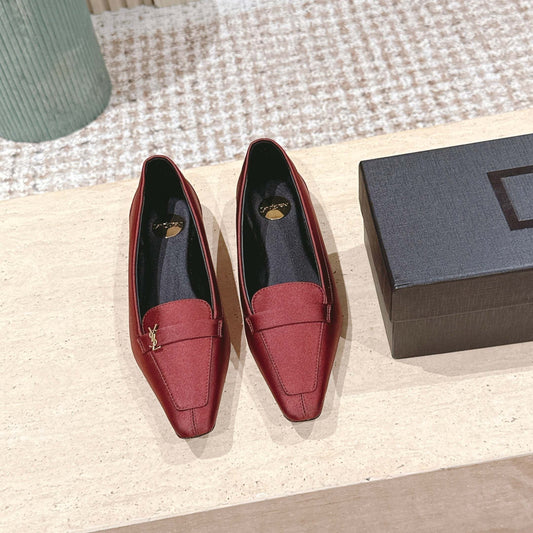 YSL 25S SAINT LAURENT POPPY BALLET FLATS IN VINTAGE RED SILK - 35