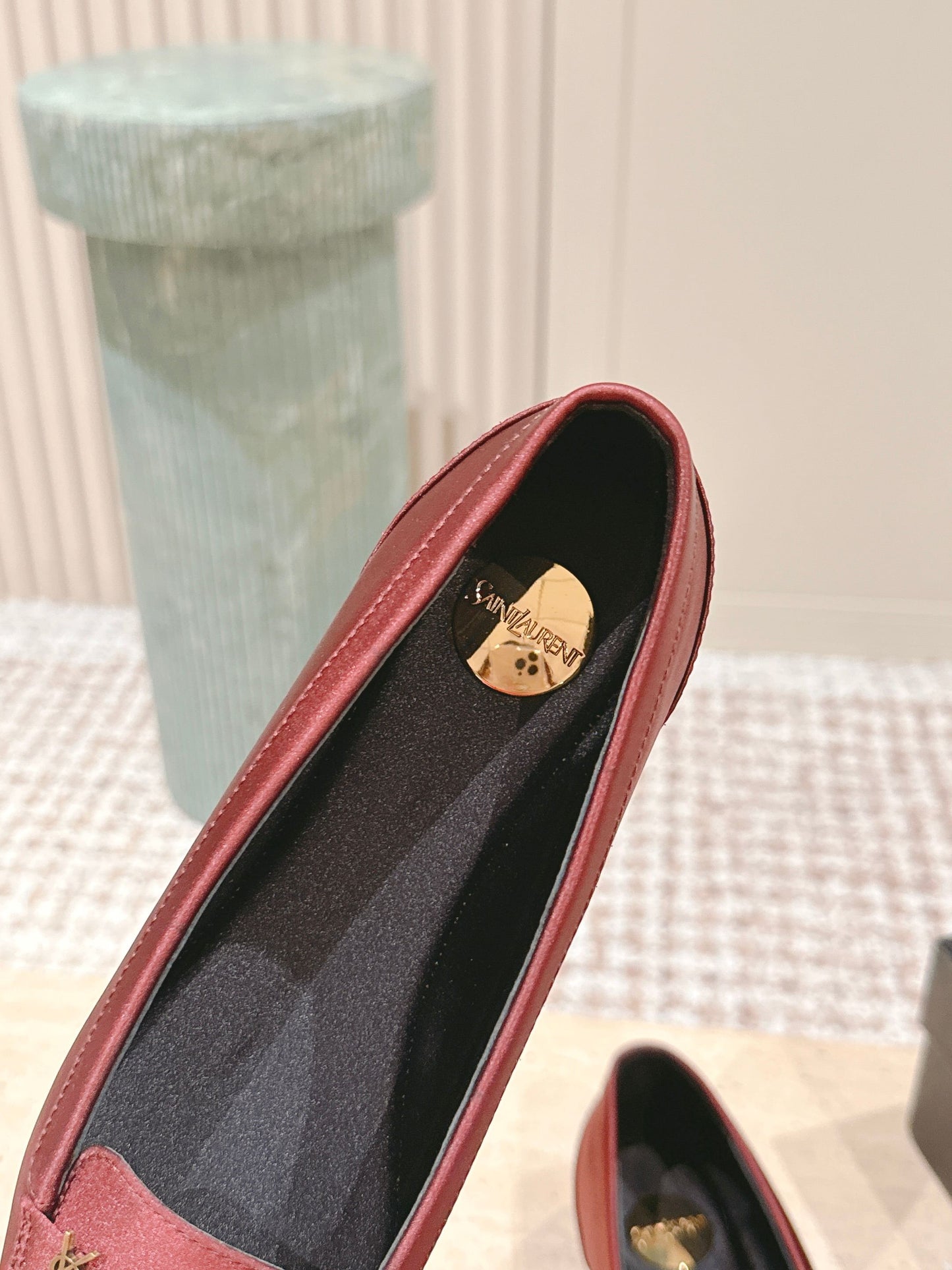 YSL 25S SAINT LAURENT POPPY BALLET FLATS IN VINTAGE RED SILK - 35