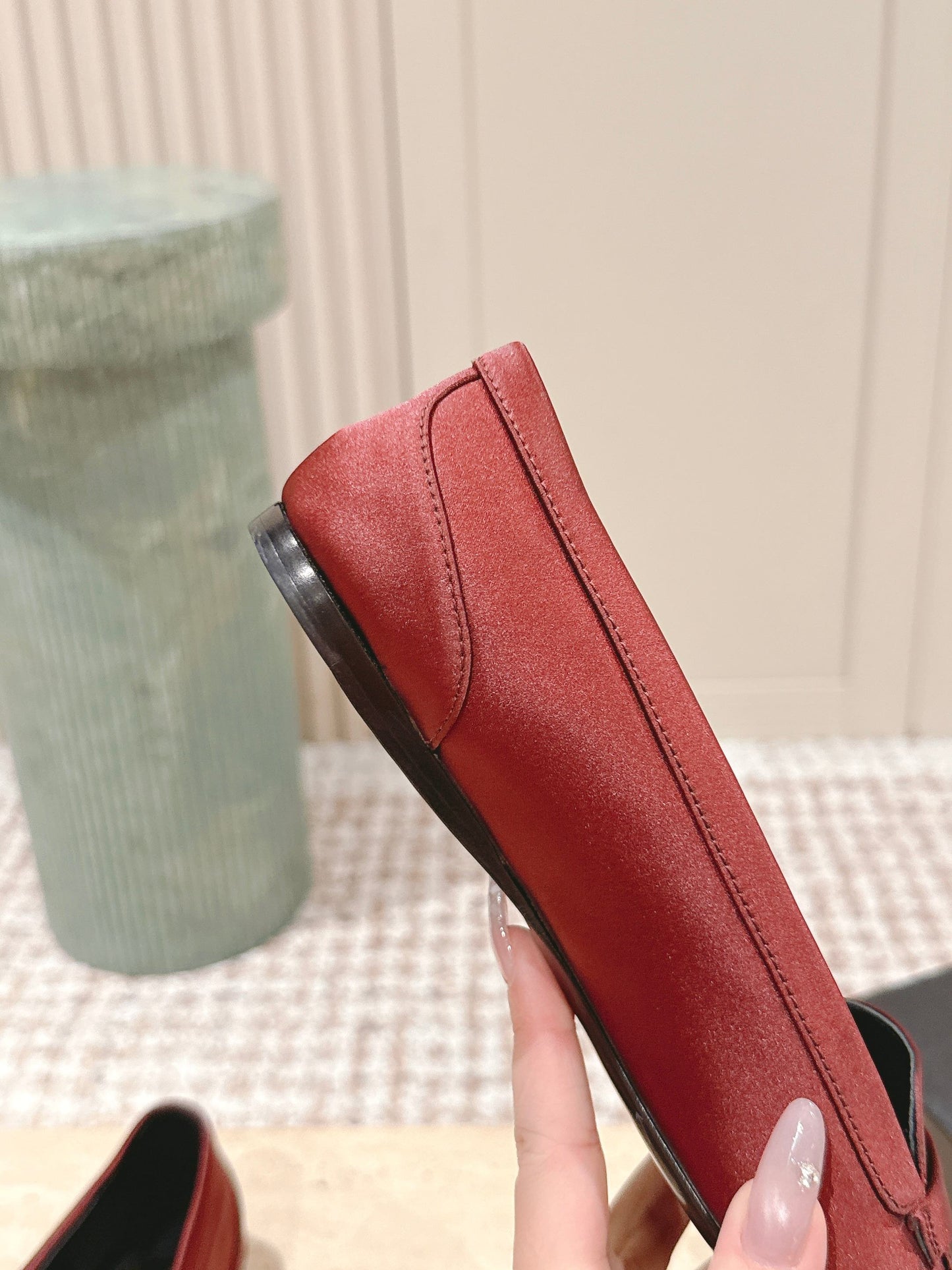 YSL 25S SAINT LAURENT POPPY BALLET FLATS IN VINTAGE RED SILK - 35