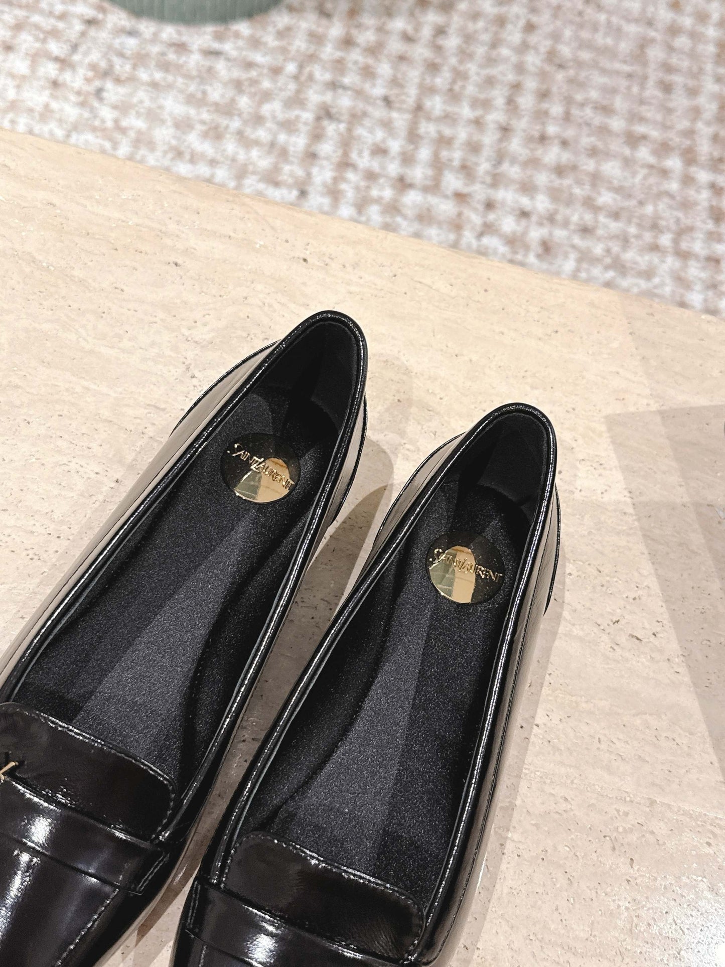 YSL 25S SAINT LAURENT POPPY BALLET FLATS IN BLACK GLOSSY CALFSKIN - 35