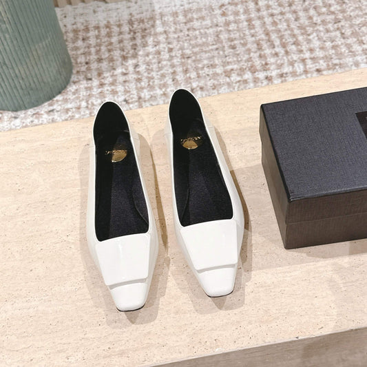 YSL 25S POPPY BALLET FLATS IN IVORY GLOSSY LAMBSKIN - 35