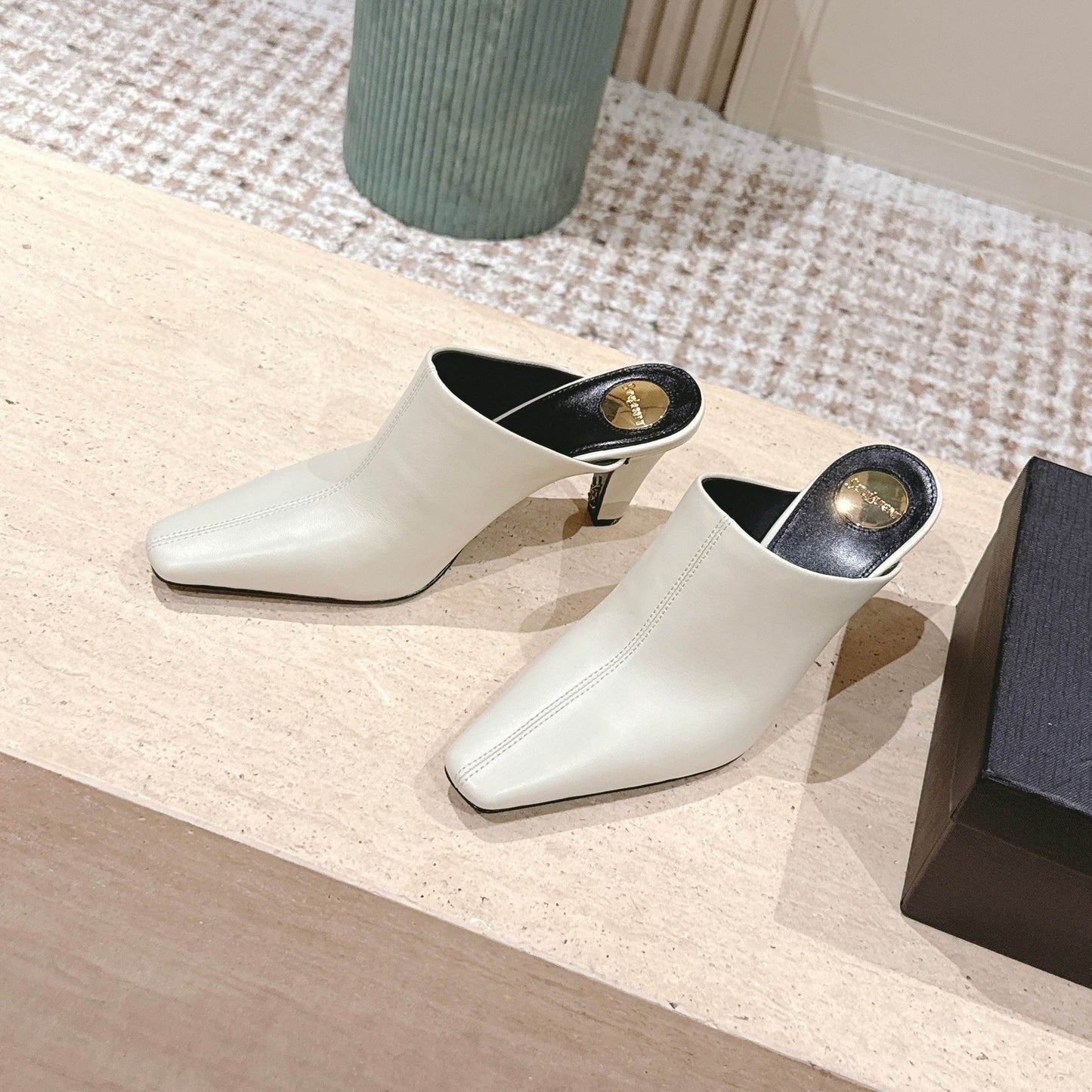 YSL 25S JILL MULES IN IVORY SMOOTH CALFSKIN - 35