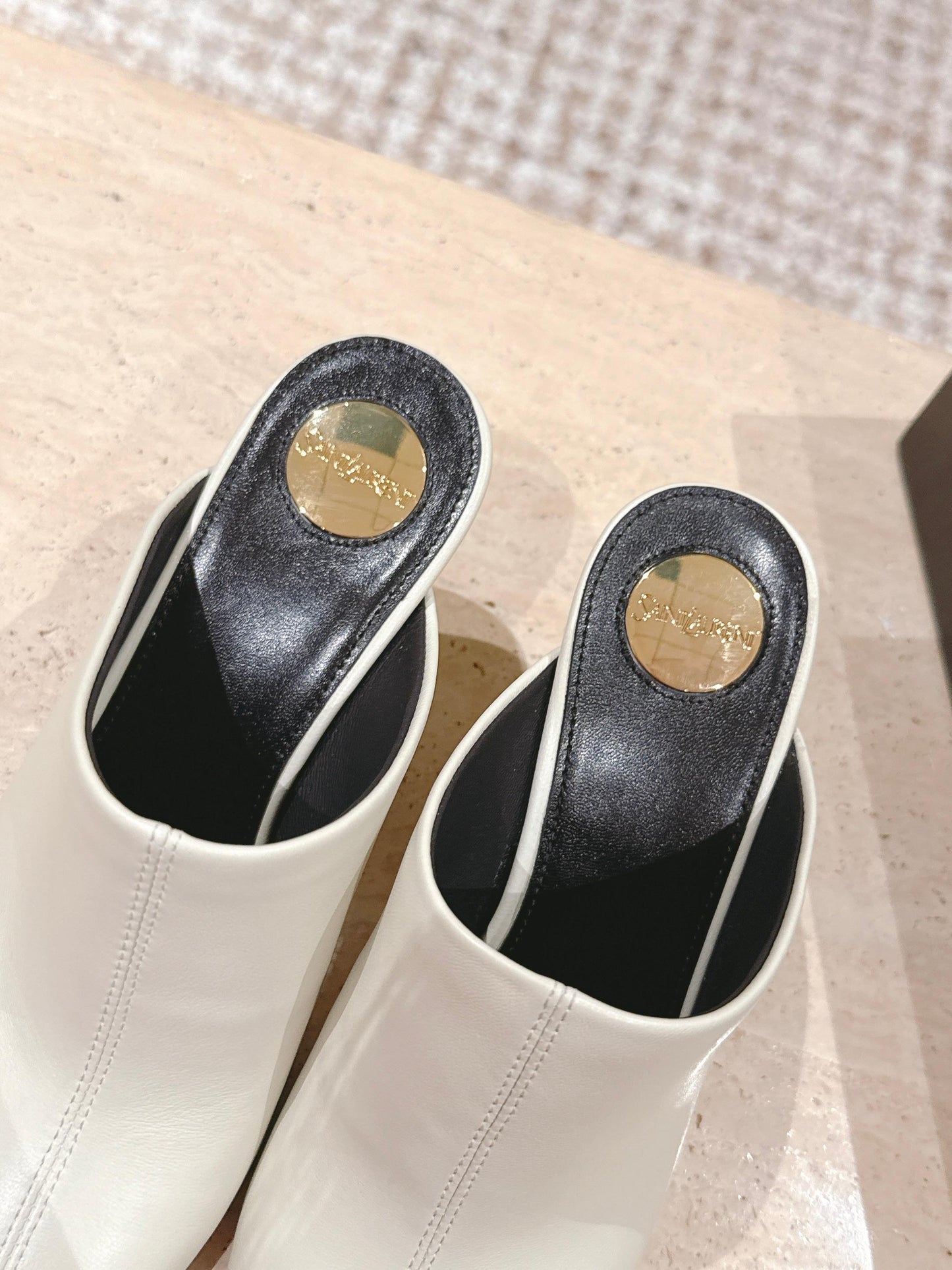 YSL 25S JILL MULES IN IVORY SMOOTH CALFSKIN - 35