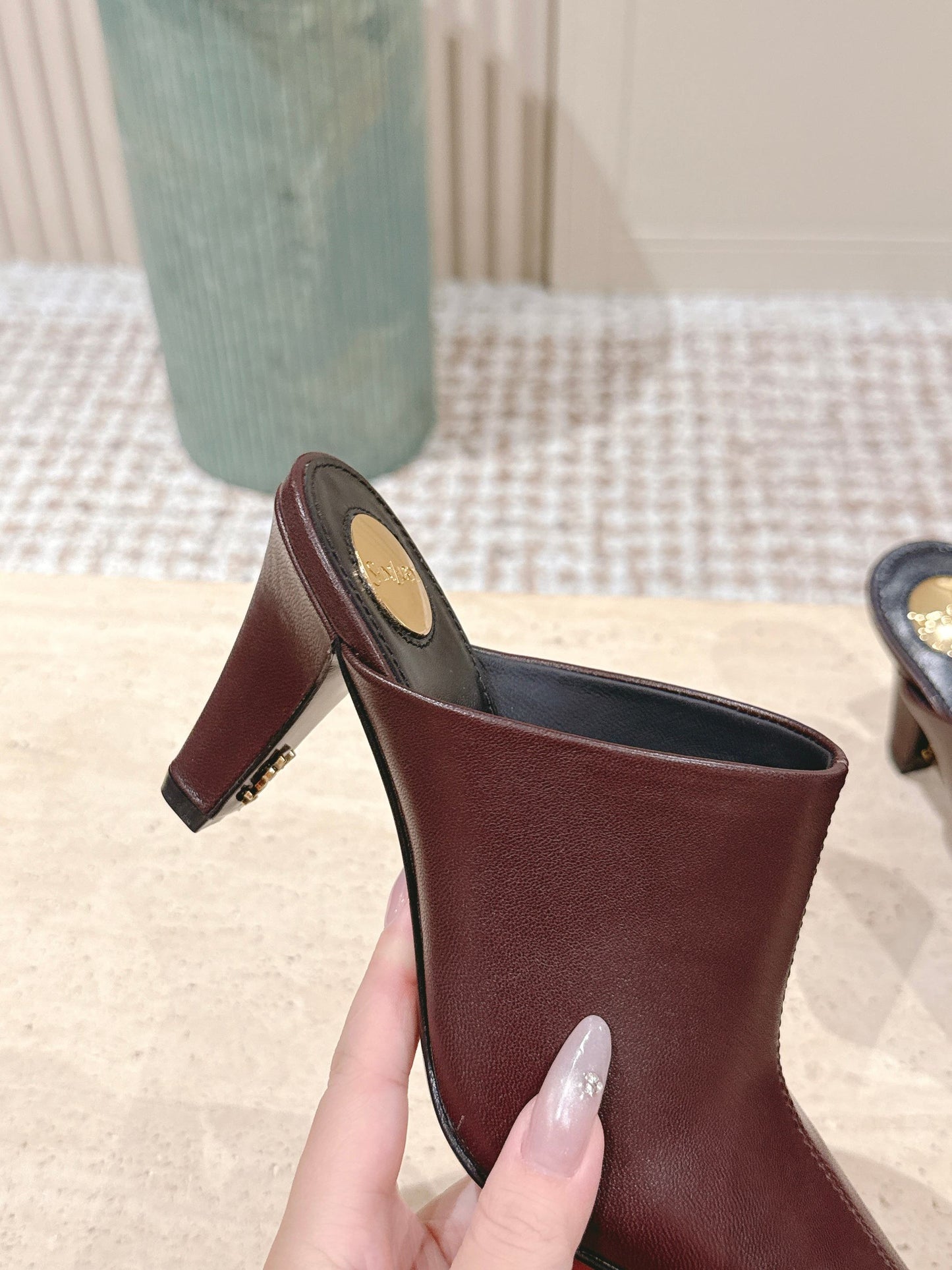 YSL 25S JILL MULES IN BURGUNDY SMOOTH CALFSKIN - 35