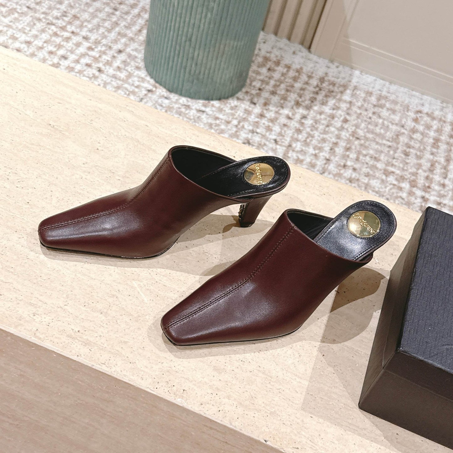 YSL 25S JILL MULES IN BURGUNDY SMOOTH CALFSKIN - 35