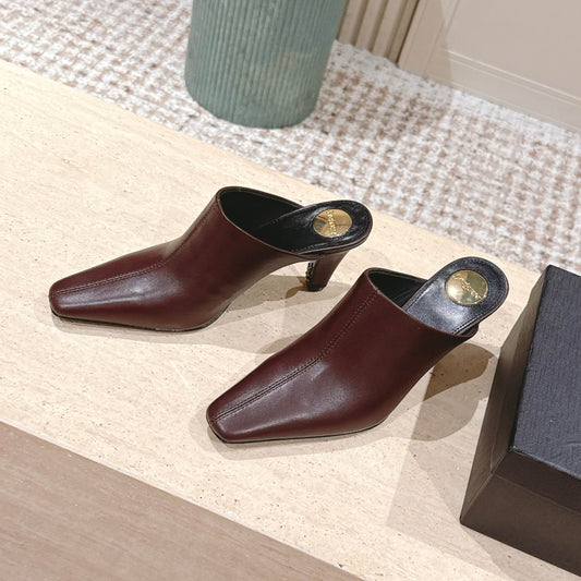 YSL 25S JILL MULES IN BURGUNDY SMOOTH CALFSKIN - 35