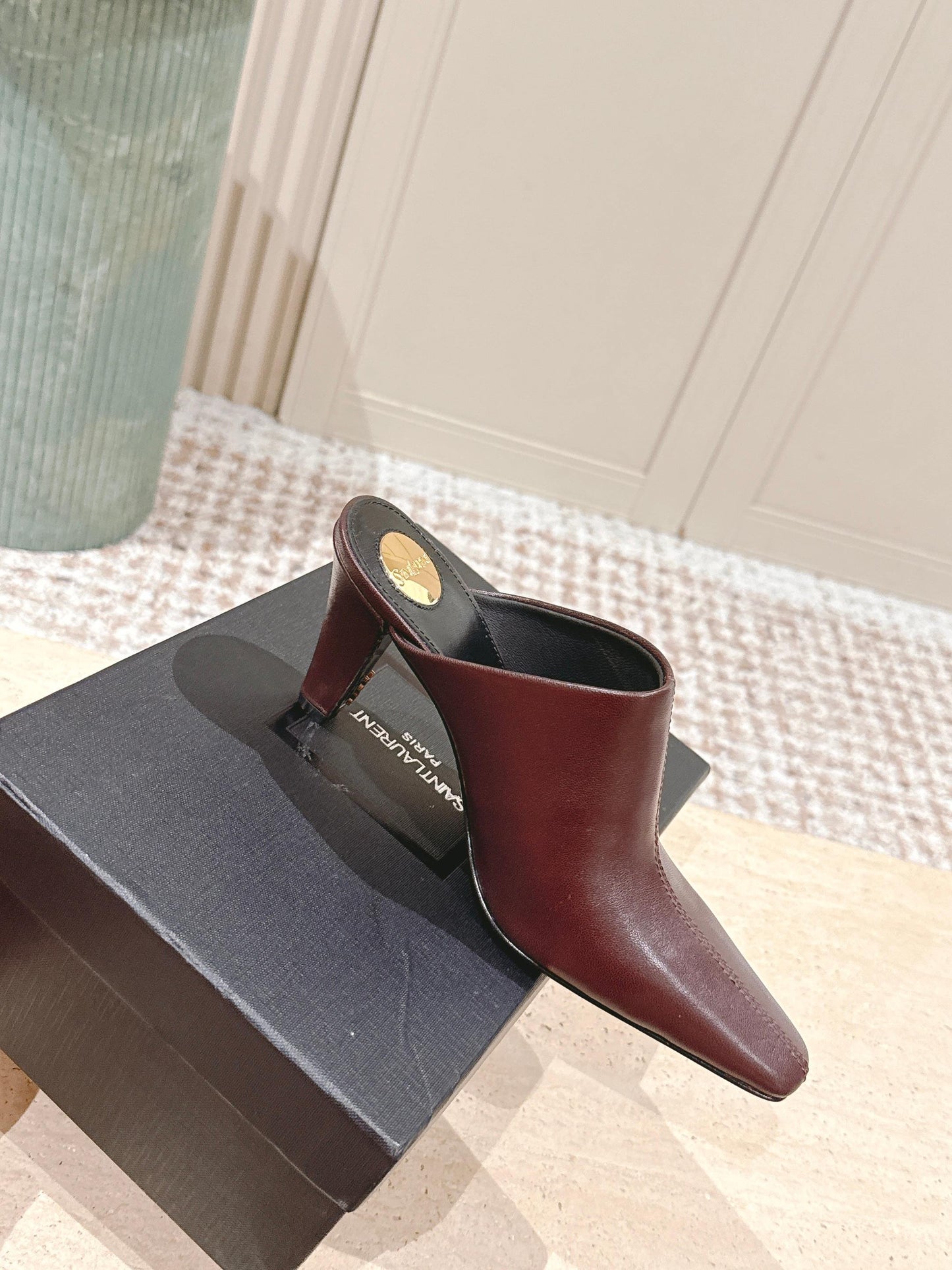 YSL 25S JILL MULES IN BURGUNDY SMOOTH CALFSKIN - 35