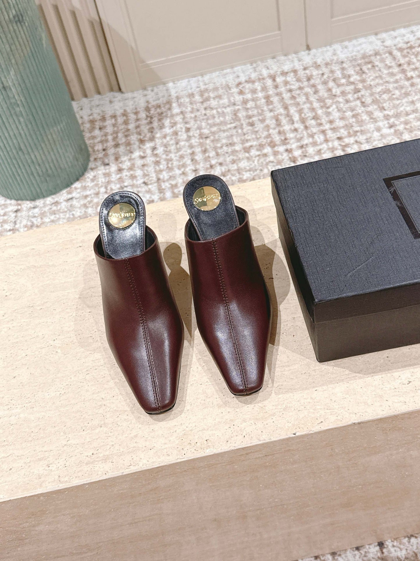 YSL 25S JILL MULES IN BURGUNDY SMOOTH CALFSKIN - 35