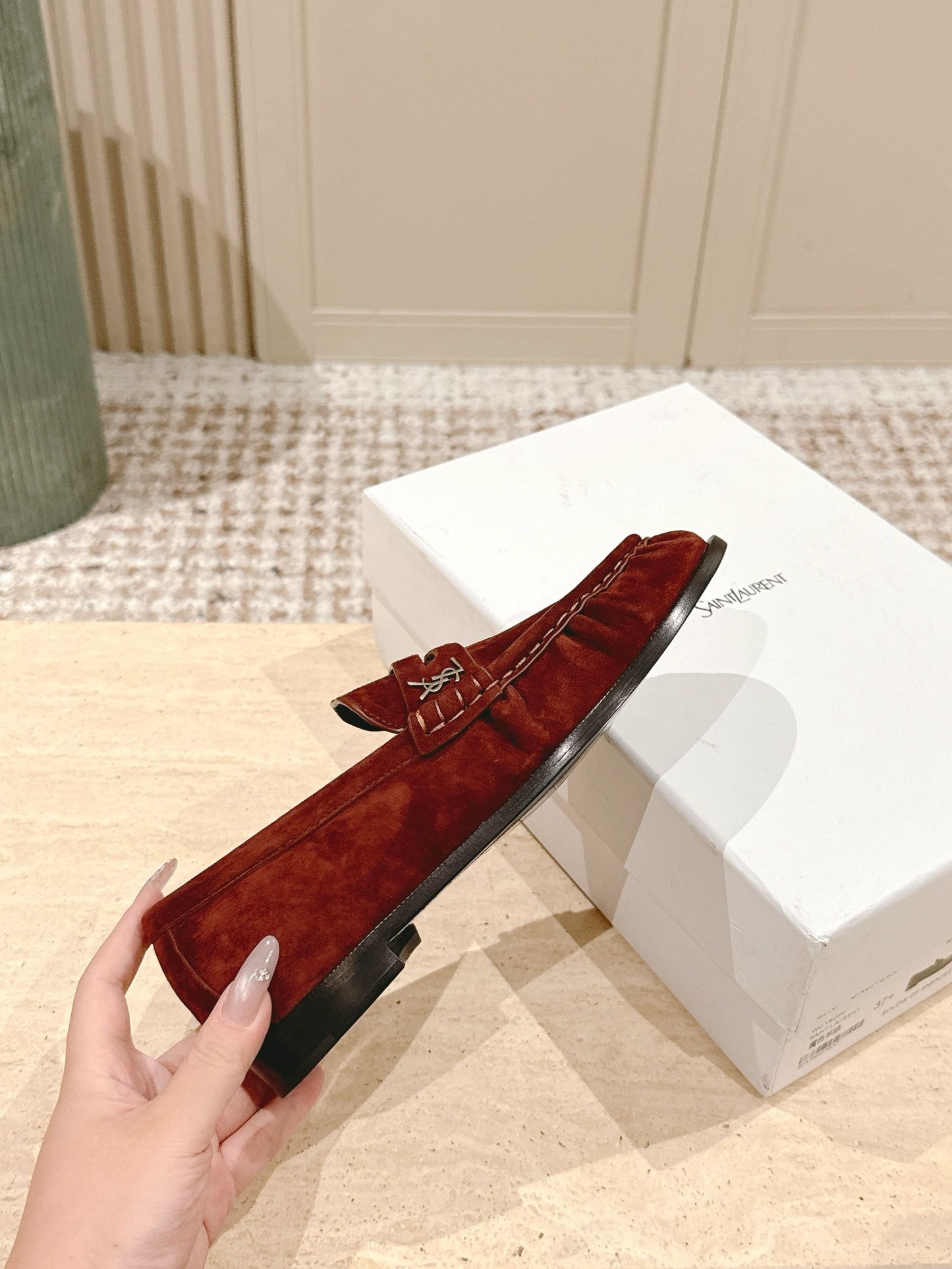 YSL 25S SAINT LAURENT LOAFERS IN DARK BRICK RED SUEDE WITH SMALL LOGO - 35