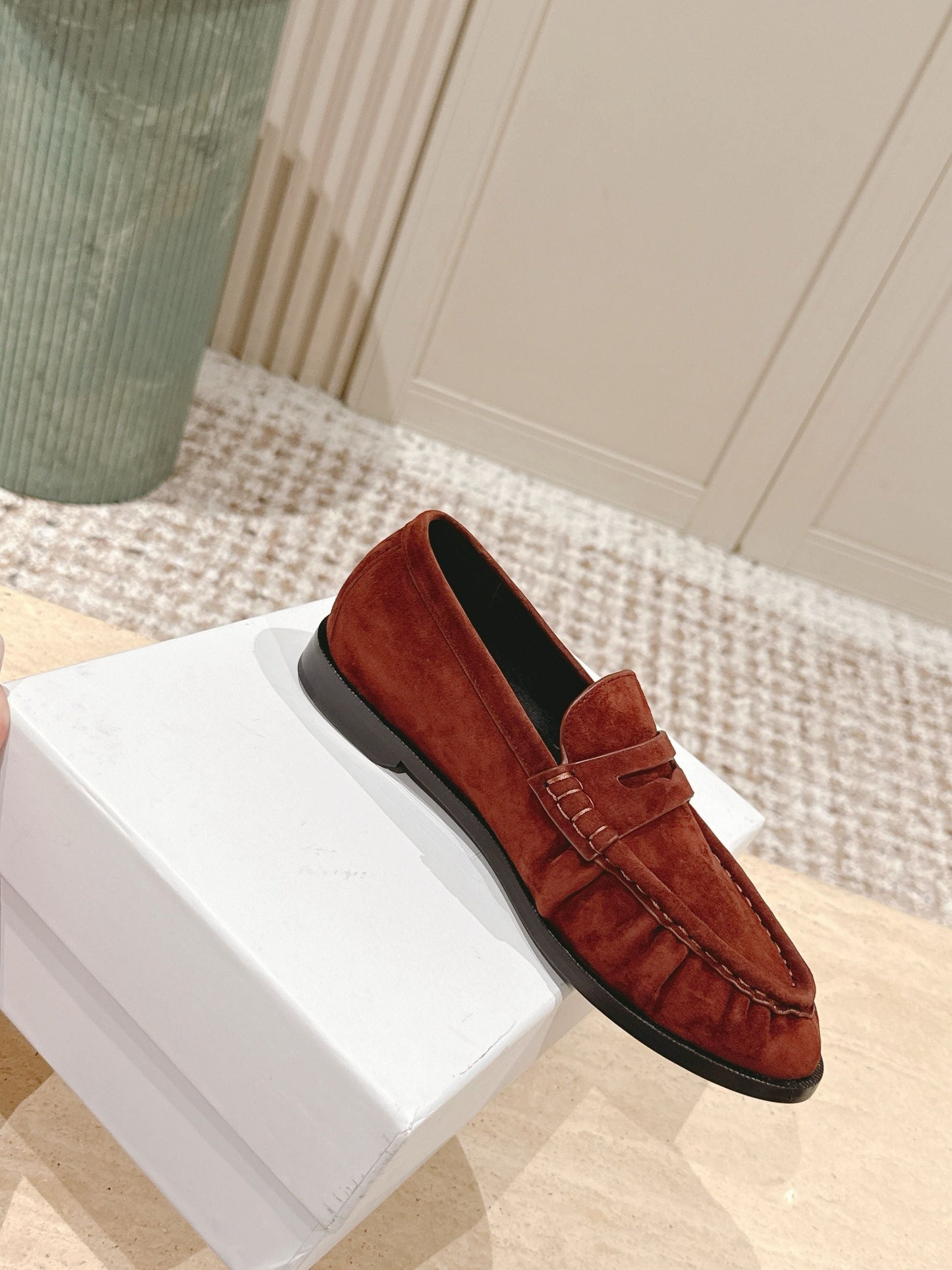 YSL 25S SAINT LAURENT LOAFERS IN DARK BRICK RED SUEDE WITH SMALL LOGO - 35