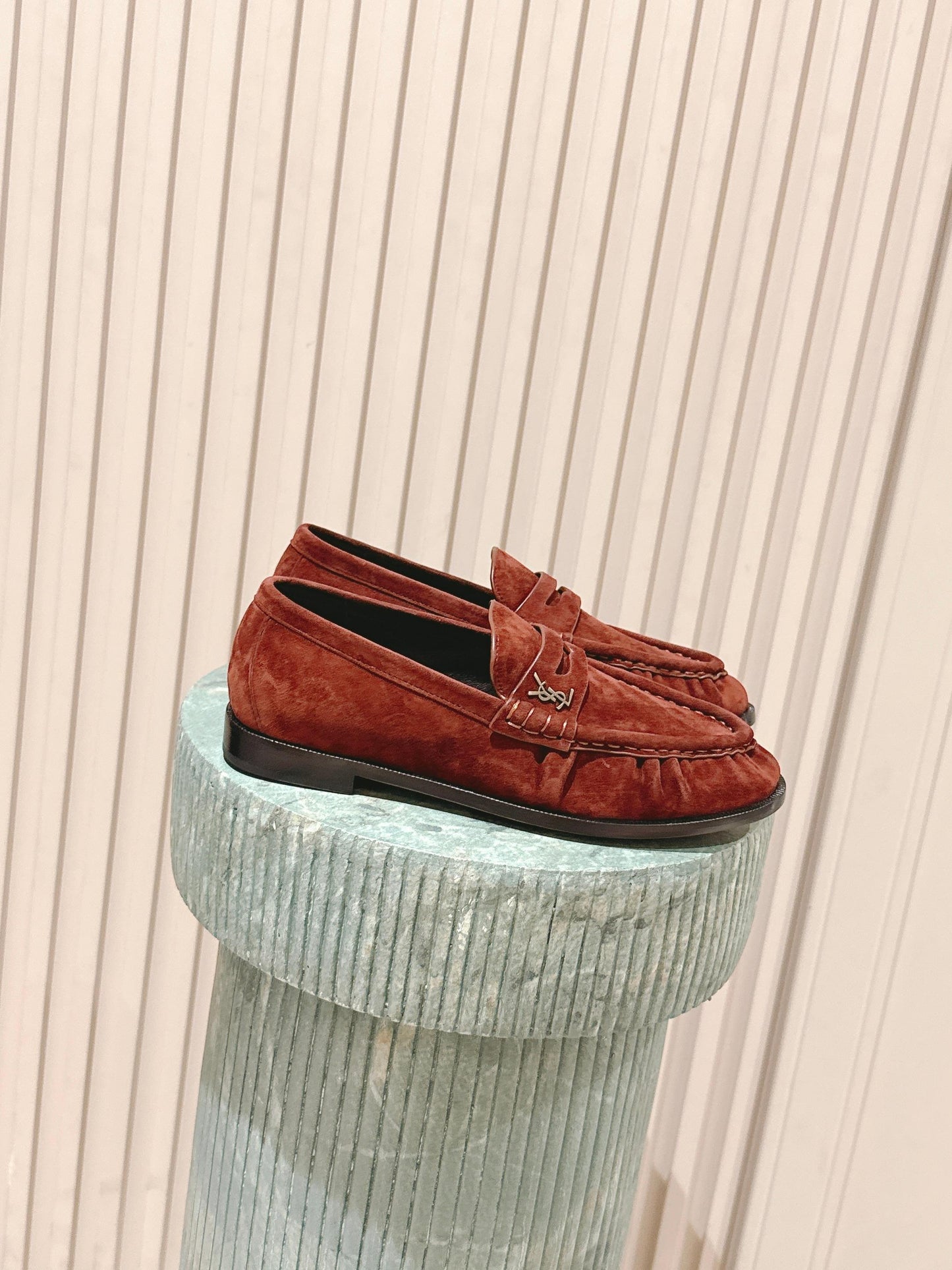 YSL 25S SAINT LAURENT LOAFERS IN DARK BRICK RED SUEDE WITH SMALL LOGO - 35