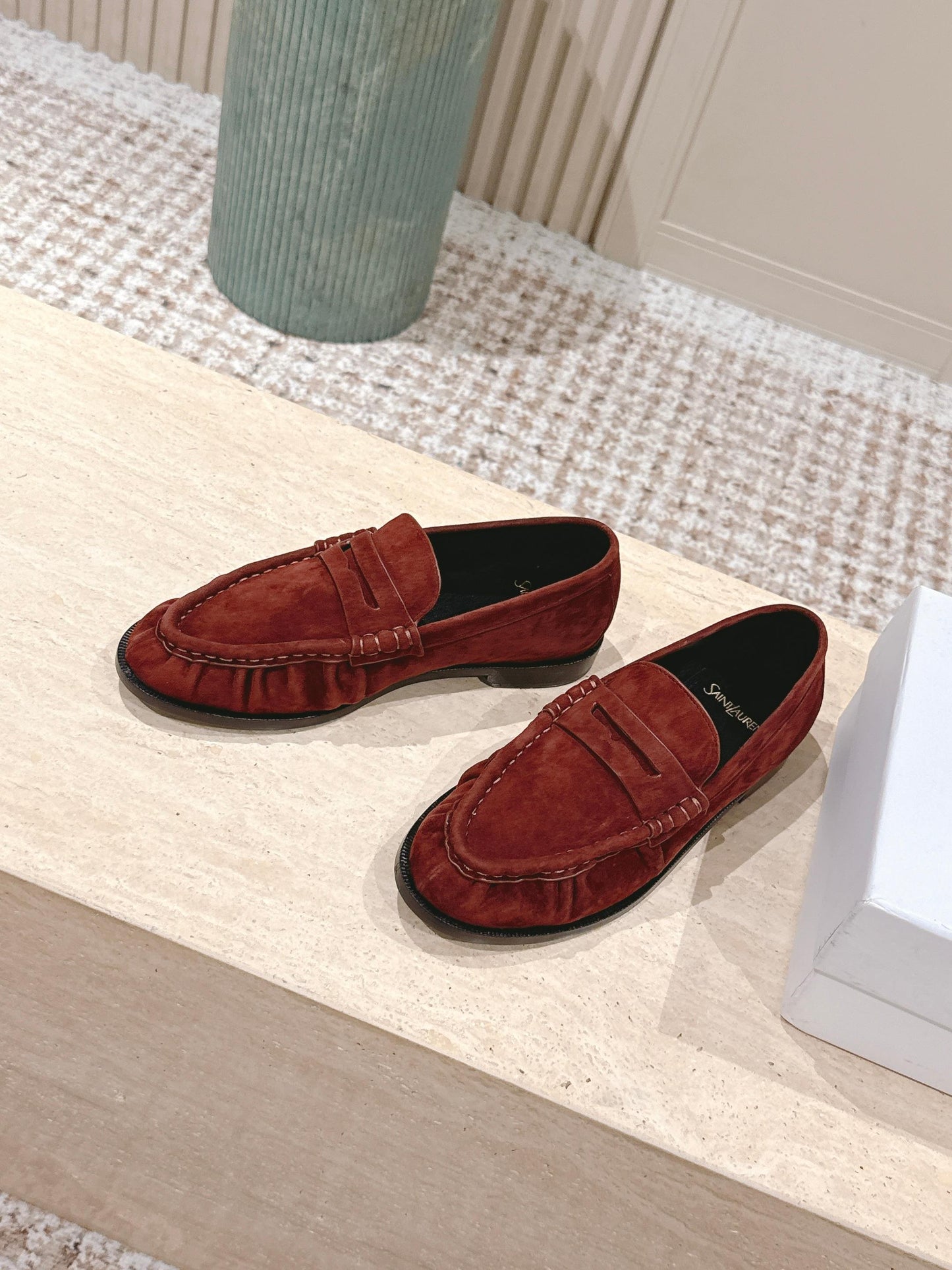YSL 25S SAINT LAURENT LOAFERS IN DARK BRICK RED SUEDE WITH SMALL LOGO - 35