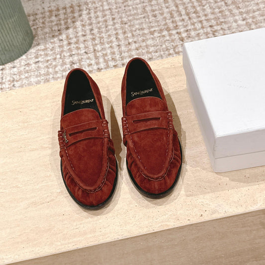 YSL 25S SAINT LAURENT LOAFERS IN DARK BRICK RED SUEDE WITH SMALL LOGO - 35