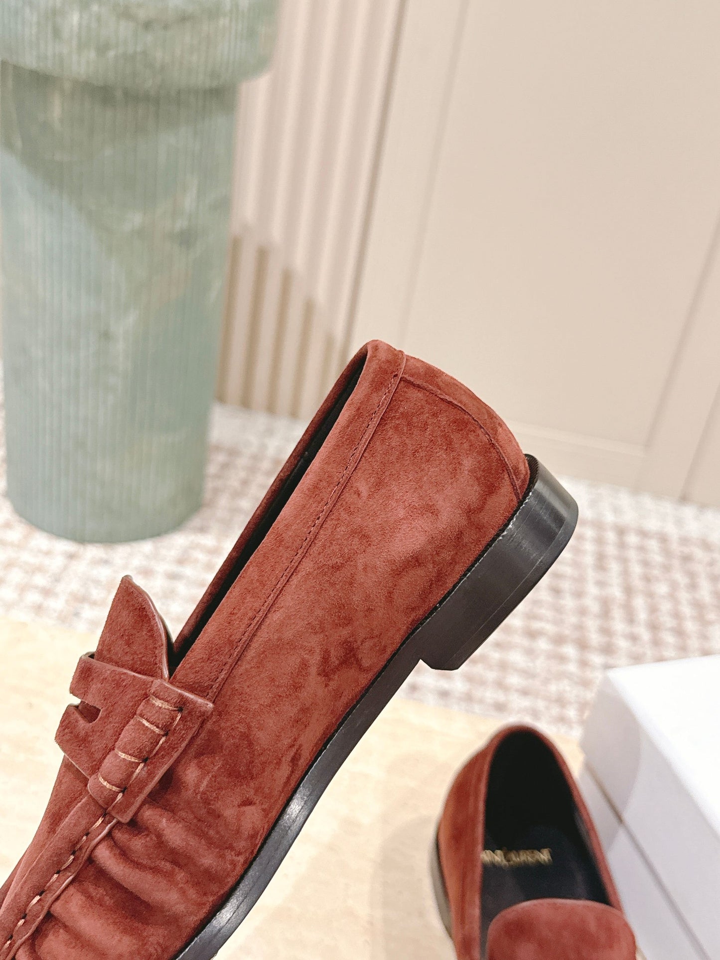YSL 25S SAINT LAURENT LOAFERS IN DARK BRICK RED SUEDE WITH SMALL LOGO - 35