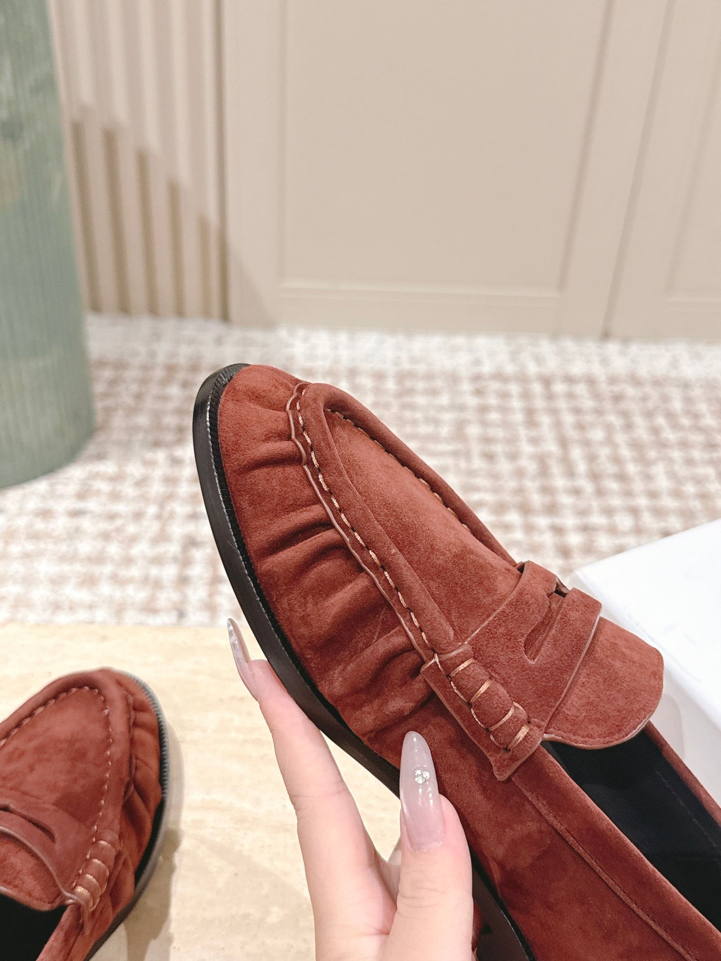 YSL 25S SAINT LAURENT LOAFERS IN DARK BRICK RED SUEDE WITH SMALL LOGO - 35
