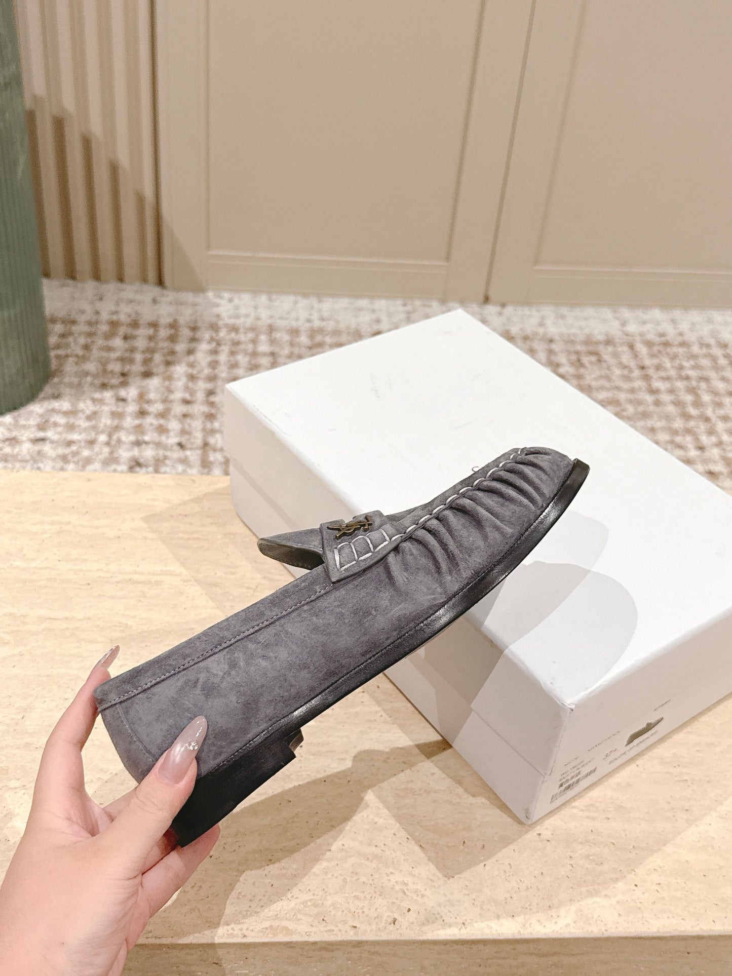 YSL 25S SAINT LAURENT LOAFERS IN GRAY SUEDE WITH SMALL LOGO - 35