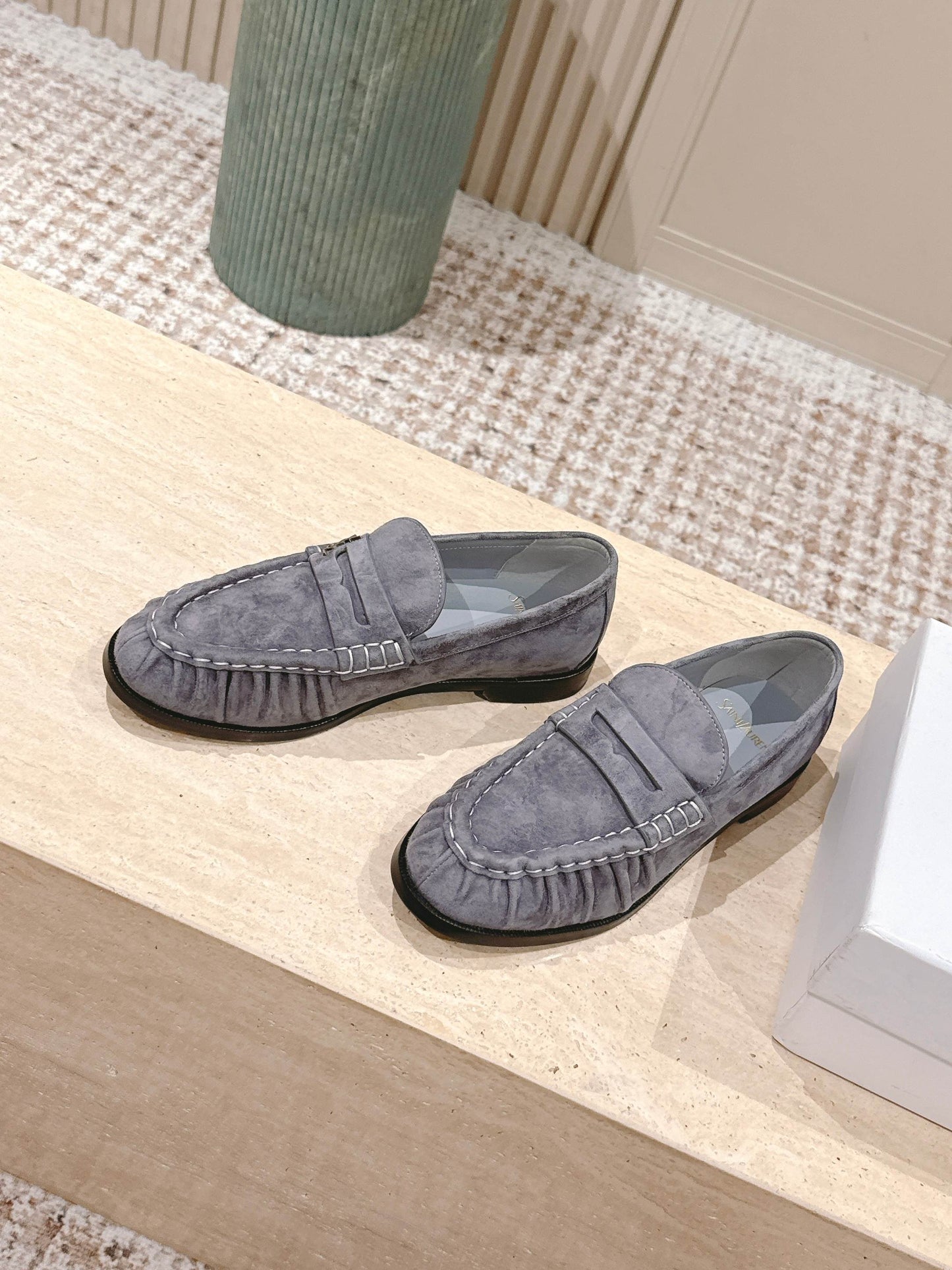 YSL 25S SAINT LAURENT LOAFERS IN GRAY SUEDE WITH SMALL LOGO - 35