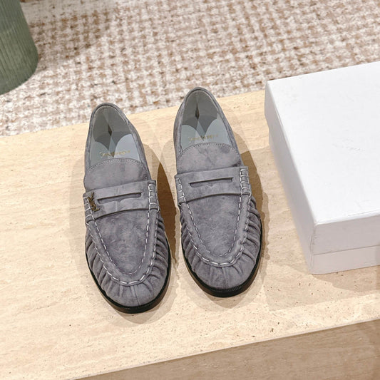 YSL 25S SAINT LAURENT LOAFERS IN GRAY SUEDE WITH SMALL LOGO - 35
