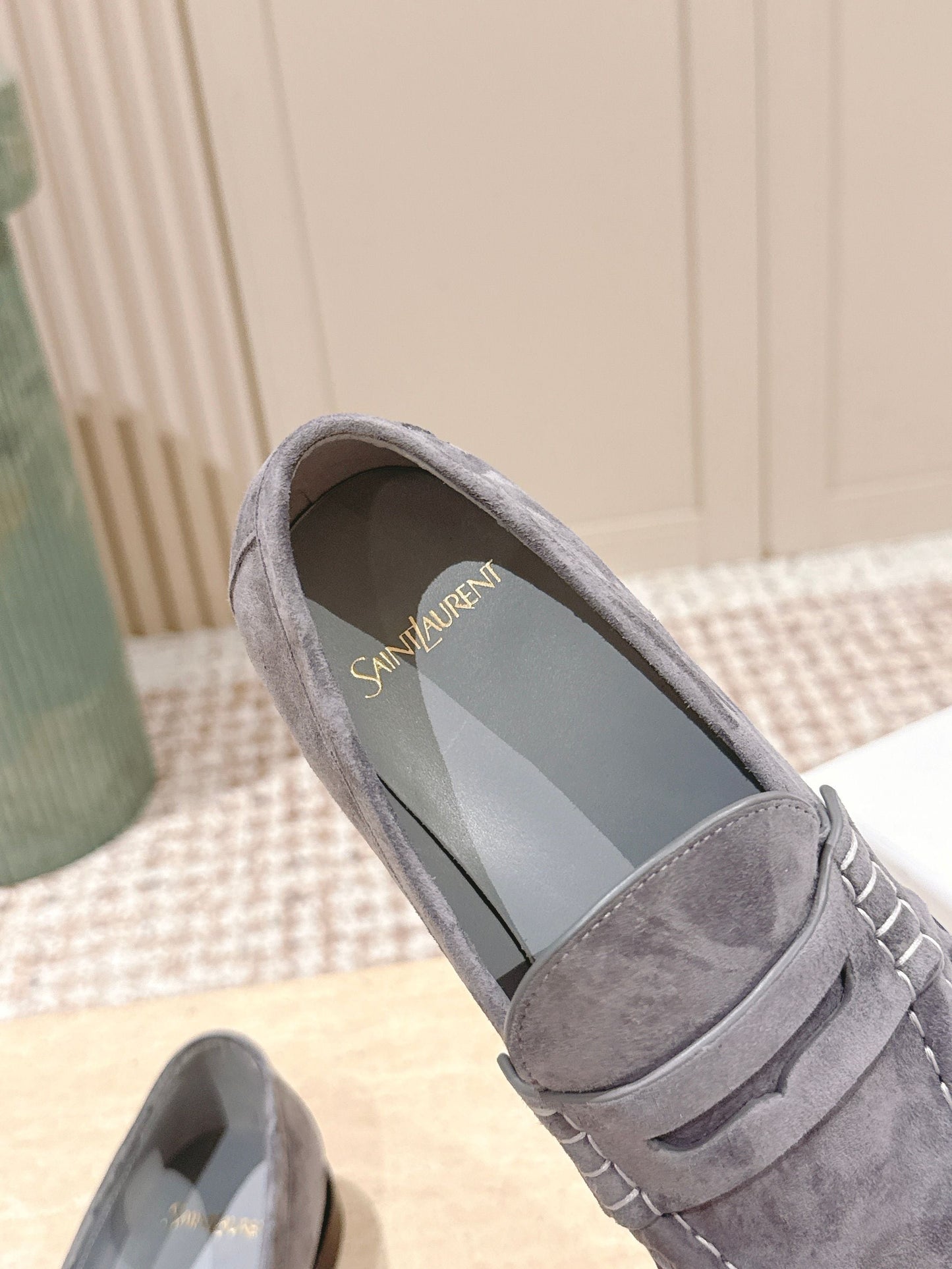 YSL 25S SAINT LAURENT LOAFERS IN GRAY SUEDE WITH SMALL LOGO - 35