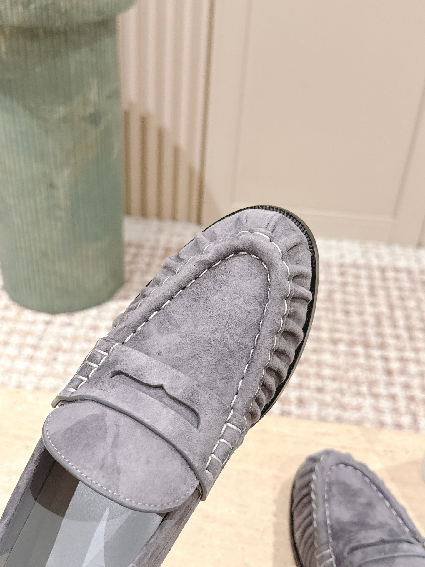 YSL 25S SAINT LAURENT LOAFERS IN GRAY SUEDE WITH SMALL LOGO - 35