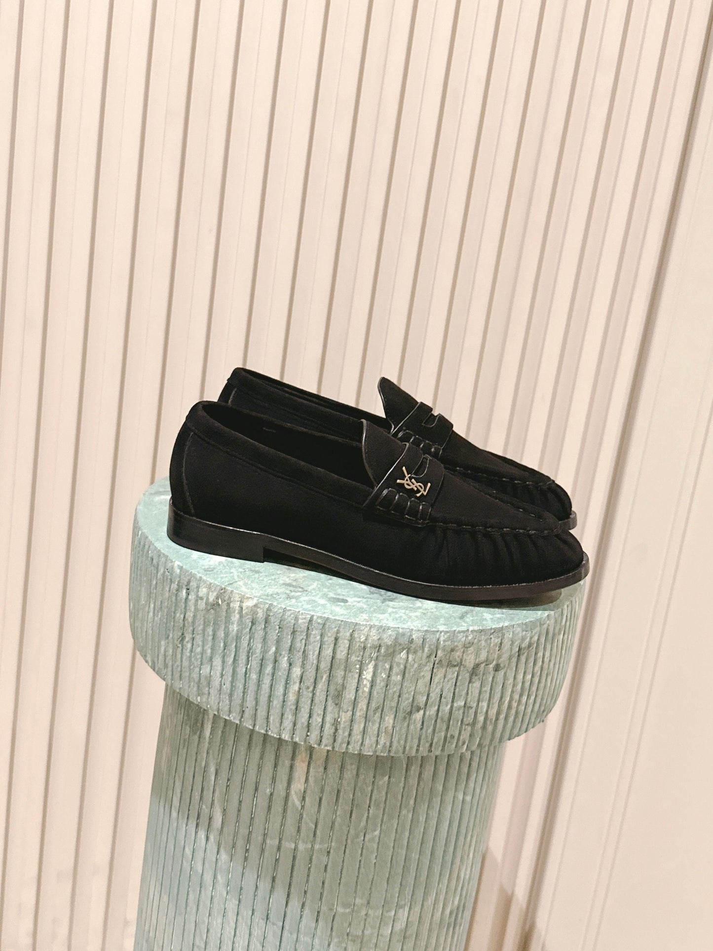 YSL 25S SAINT LAURENT LOAFERS IN BLACK SUEDE WITH SMALL LOGO - 35