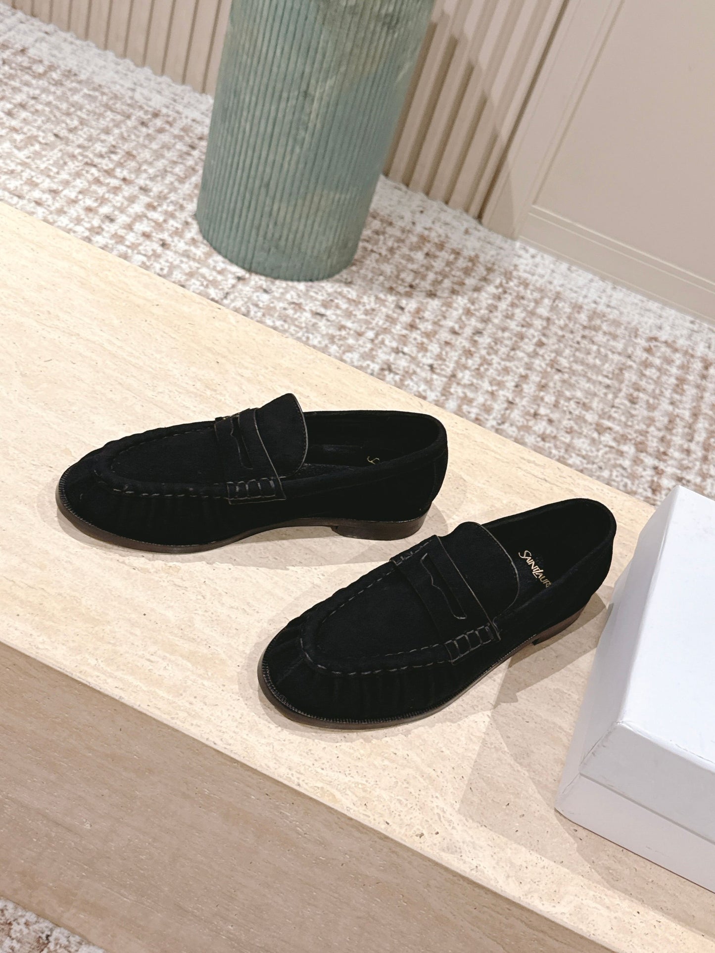 YSL 25S SAINT LAURENT LOAFERS IN BLACK SUEDE WITH SMALL LOGO - 35