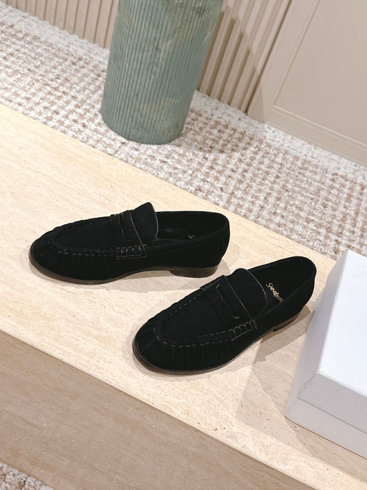 YSL 25S SAINT LAURENT LOAFERS IN BLACK SUEDE WITH SMALL LOGO - 35