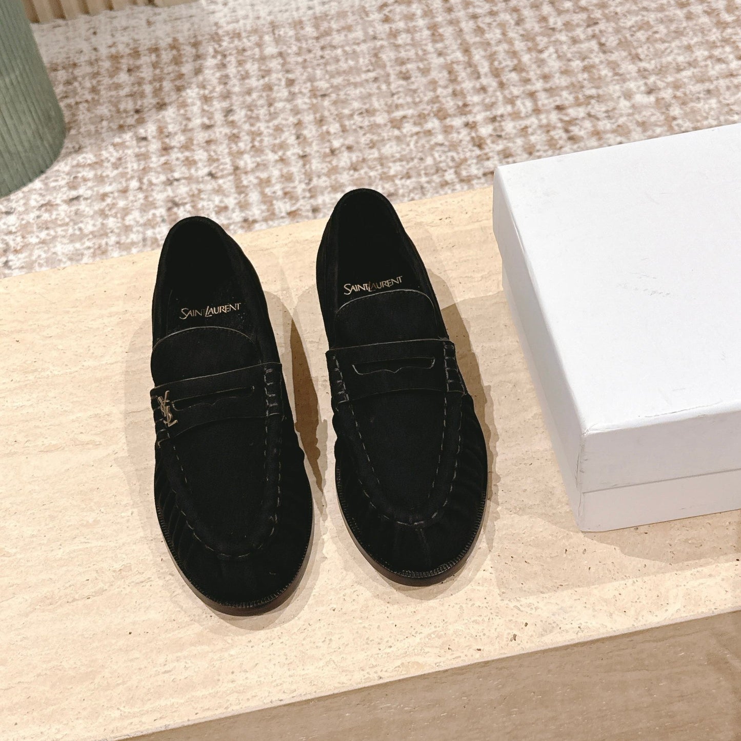 YSL 25S SAINT LAURENT LOAFERS IN BLACK SUEDE WITH SMALL LOGO - 35