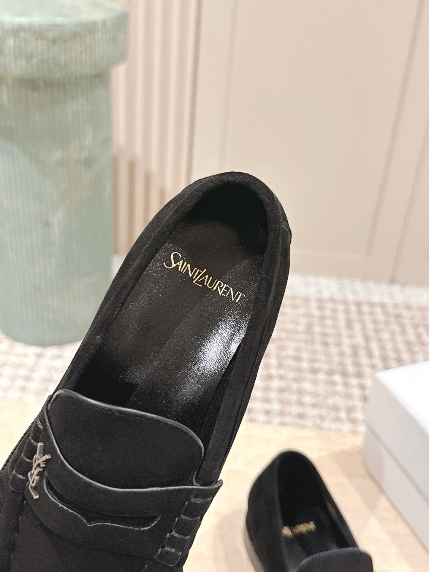 YSL 25S SAINT LAURENT LOAFERS IN BLACK SUEDE WITH SMALL LOGO - 35