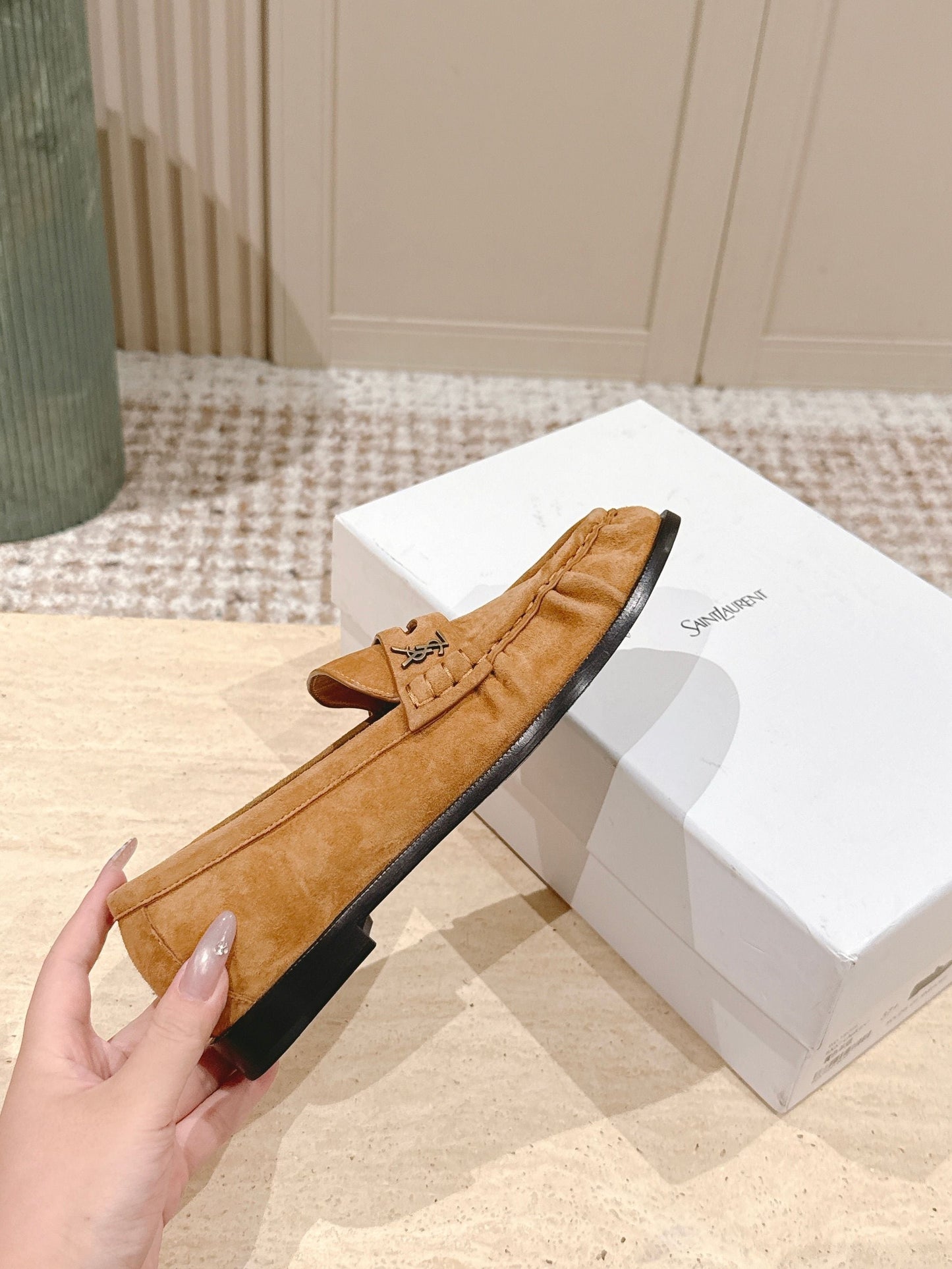 YSL 25S SAINT LAURENT LOAFERS IN BROWN SUEDE WITH SMALL LOGO - 35