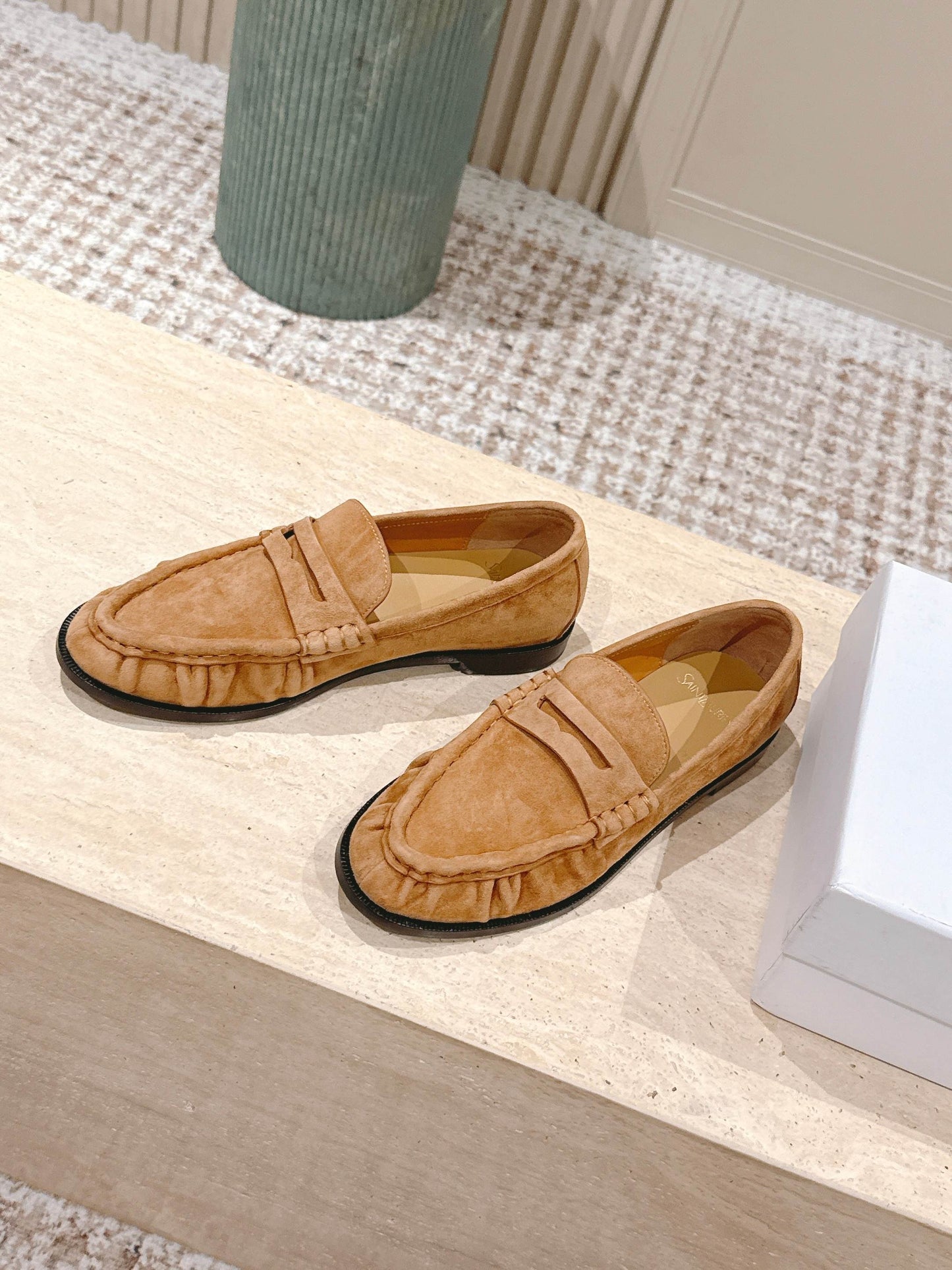 YSL 25S SAINT LAURENT LOAFERS IN BROWN SUEDE WITH SMALL LOGO - 35