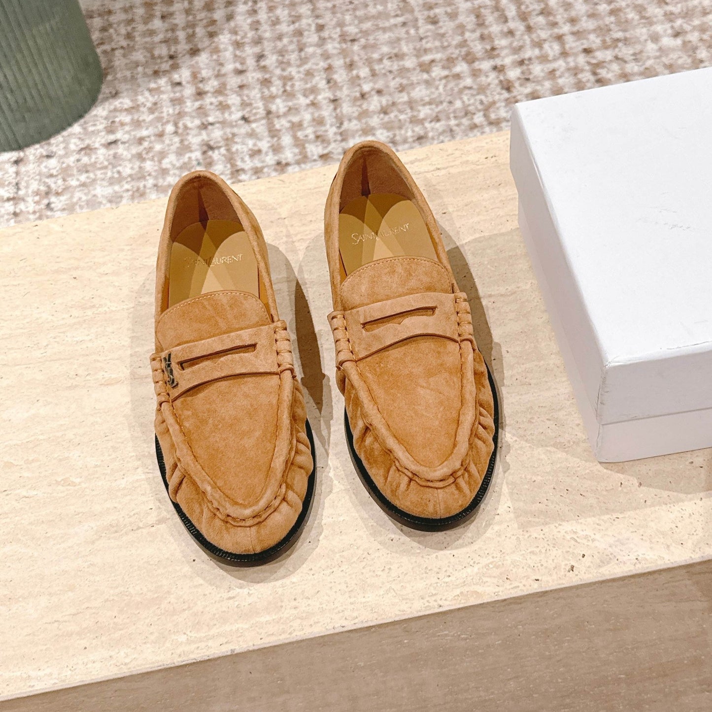 YSL 25S SAINT LAURENT LOAFERS IN BROWN SUEDE WITH SMALL LOGO - 35