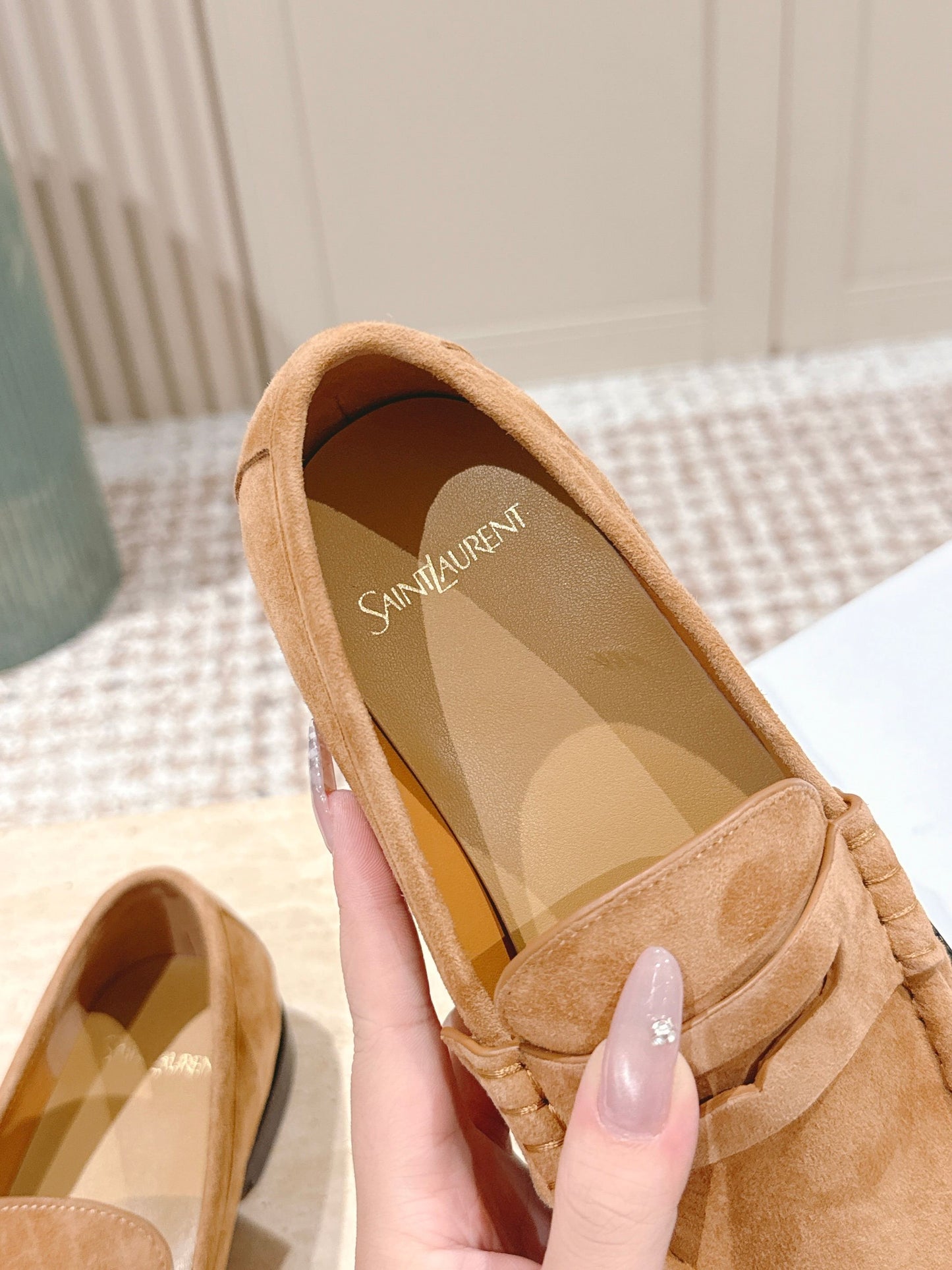 YSL 25S SAINT LAURENT LOAFERS IN BROWN SUEDE WITH SMALL LOGO - 35
