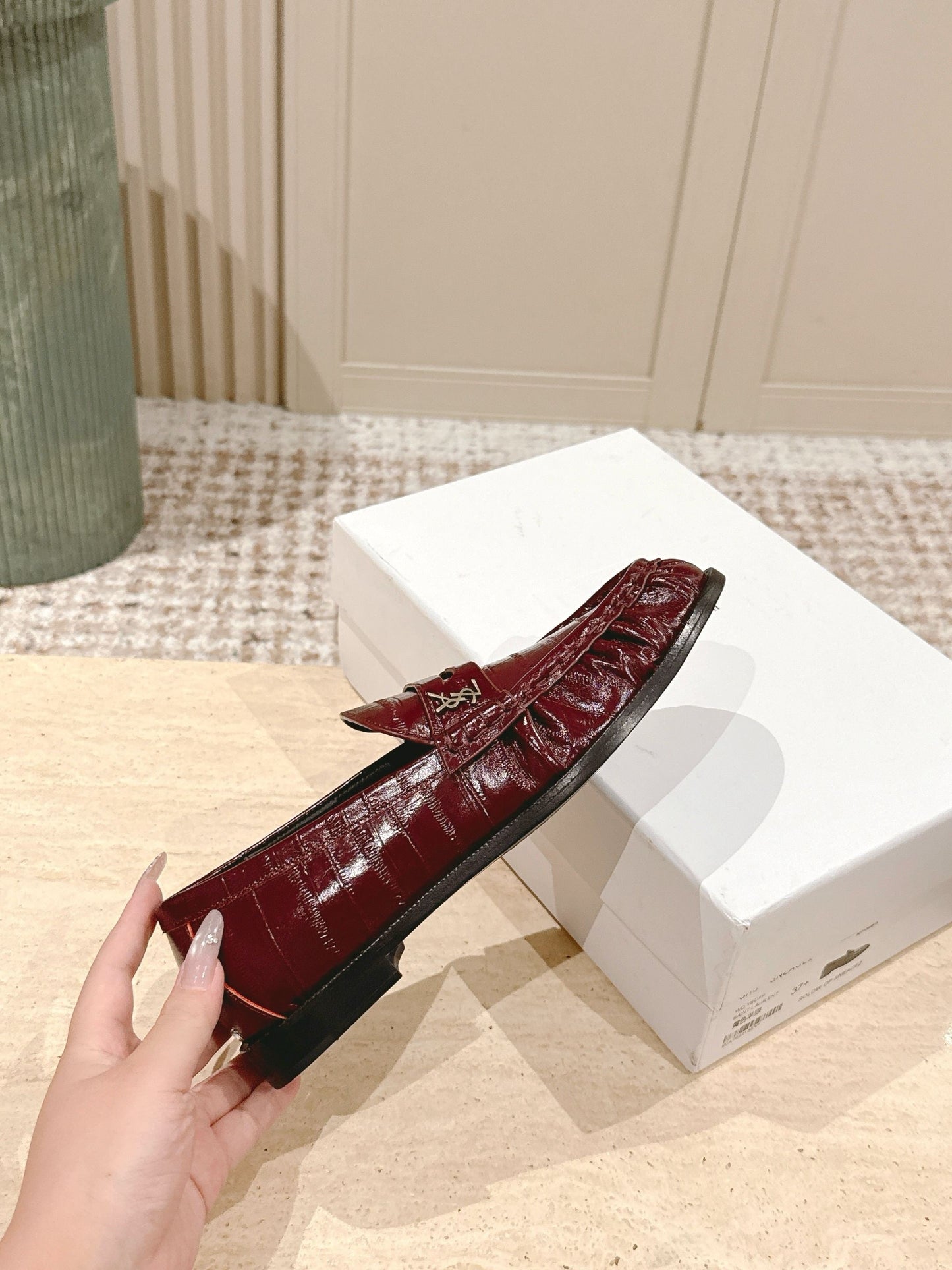 YSL 25S SAINT LAURENT LOAFERS IN DARK RED GLOSSY CALFSKIN WITH SMALL LOGO - 35