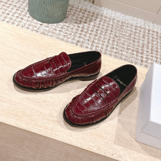 YSL 25S SAINT LAURENT LOAFERS IN DARK RED GLOSSY CALFSKIN WITH SMALL LOGO - 35