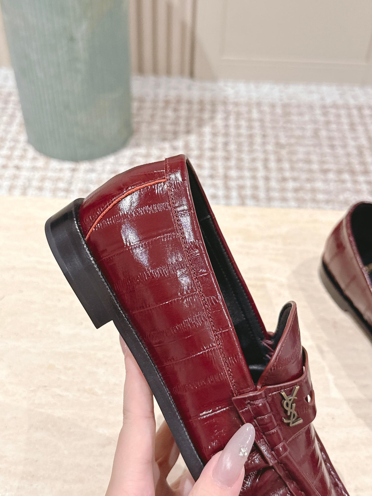 YSL 25S SAINT LAURENT LOAFERS IN DARK RED GLOSSY CALFSKIN WITH SMALL LOGO - 35