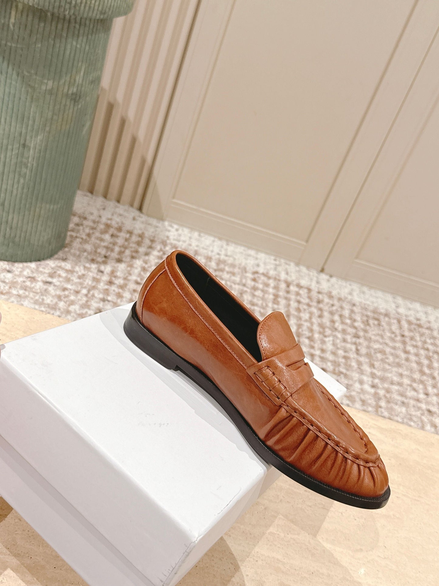 YSL 25S SAINT LAURENT LOAFERS IN BURNT ORANGE CALFSKIN WITH SMALL LOGO - 35