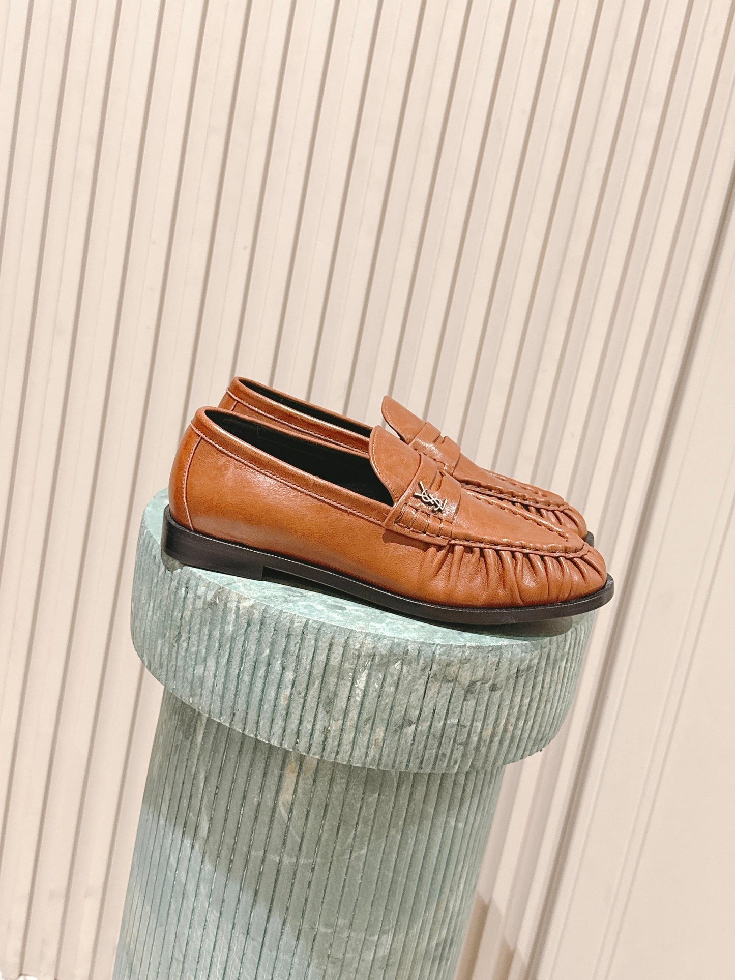 YSL 25S SAINT LAURENT LOAFERS IN BURNT ORANGE CALFSKIN WITH SMALL LOGO - 35