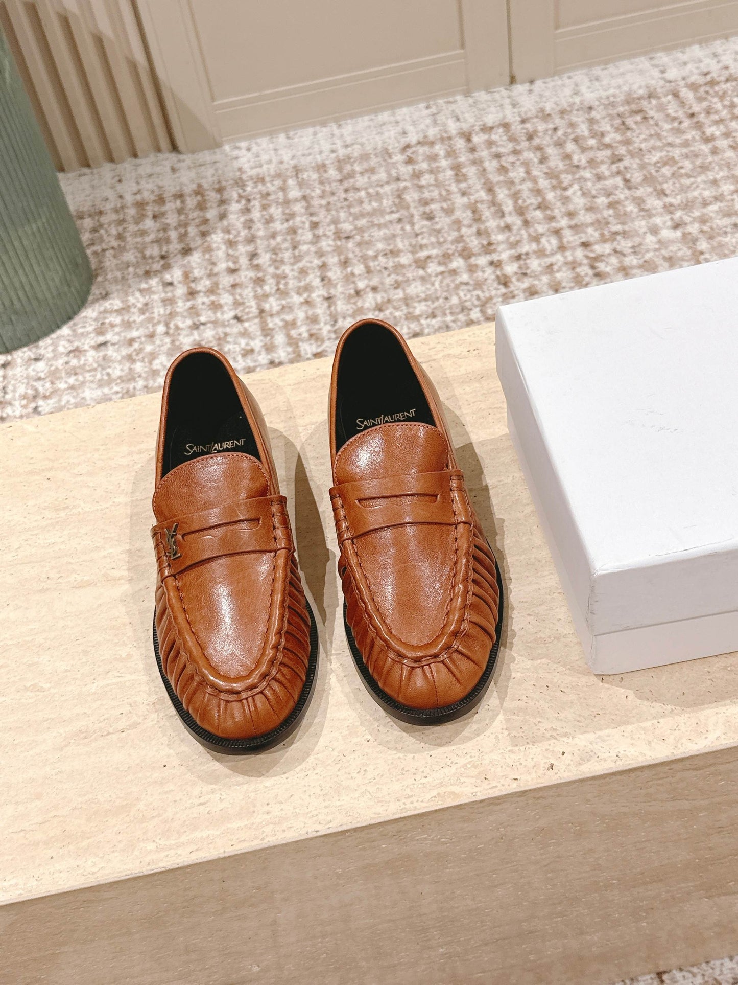 YSL 25S SAINT LAURENT LOAFERS IN BURNT ORANGE CALFSKIN WITH SMALL LOGO - 35